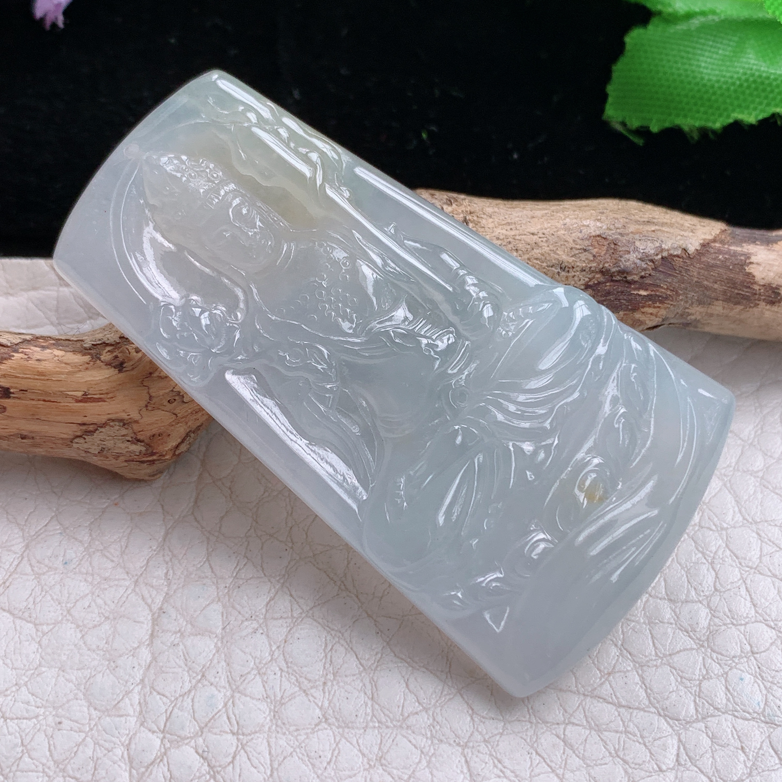 lz实拍53.8*30*5.2天然缅甸翡翠立体生肖守护神 虚空藏玉吊坠 玉挂件