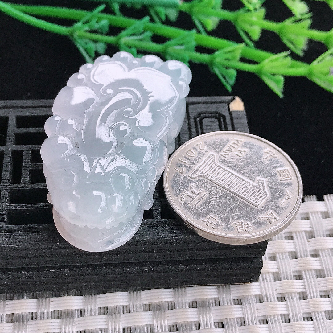 实拍A货翡翠39/21.3/12.3老坑冰胶果冻招财貔貅吊坠翡翠玉牌