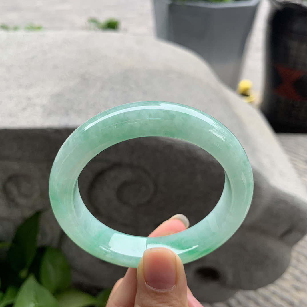 圈口 54.8-13-8.9【飘绿正圈手镯】正圈54 55可戴