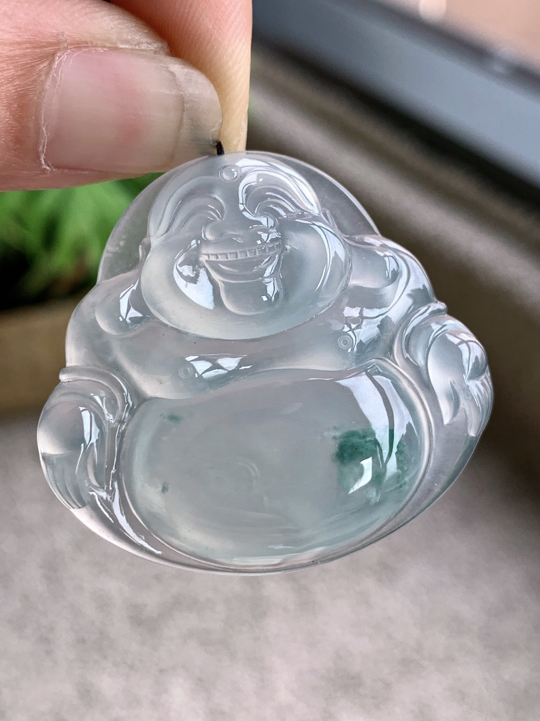 玻璃种佛公飘花佛公吊坠【说明】缅料 无裂 性比高 【尺寸】36-38.2-6.6 【重量】14.1