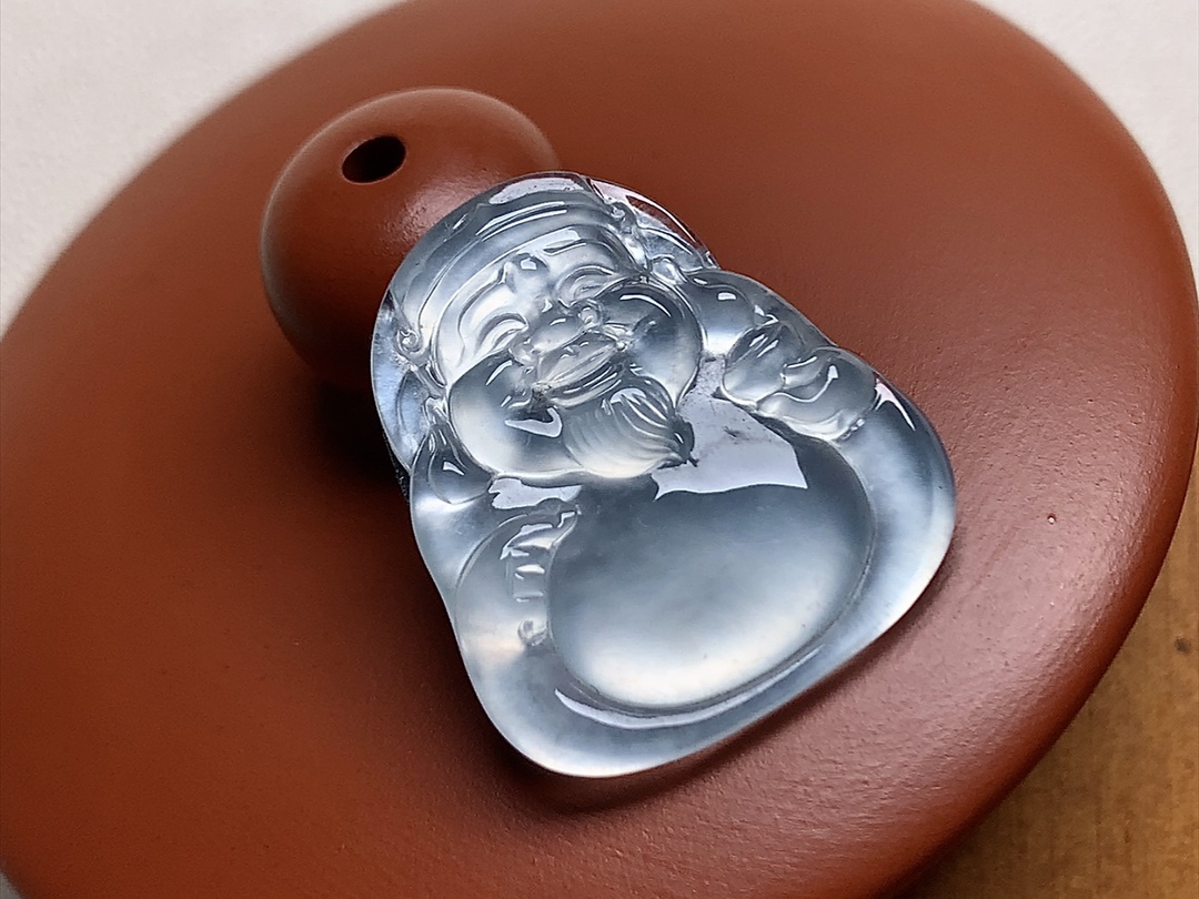 玻璃种财神爷 品质，白皙透亮，无裂，尺寸21*19.5*3.3