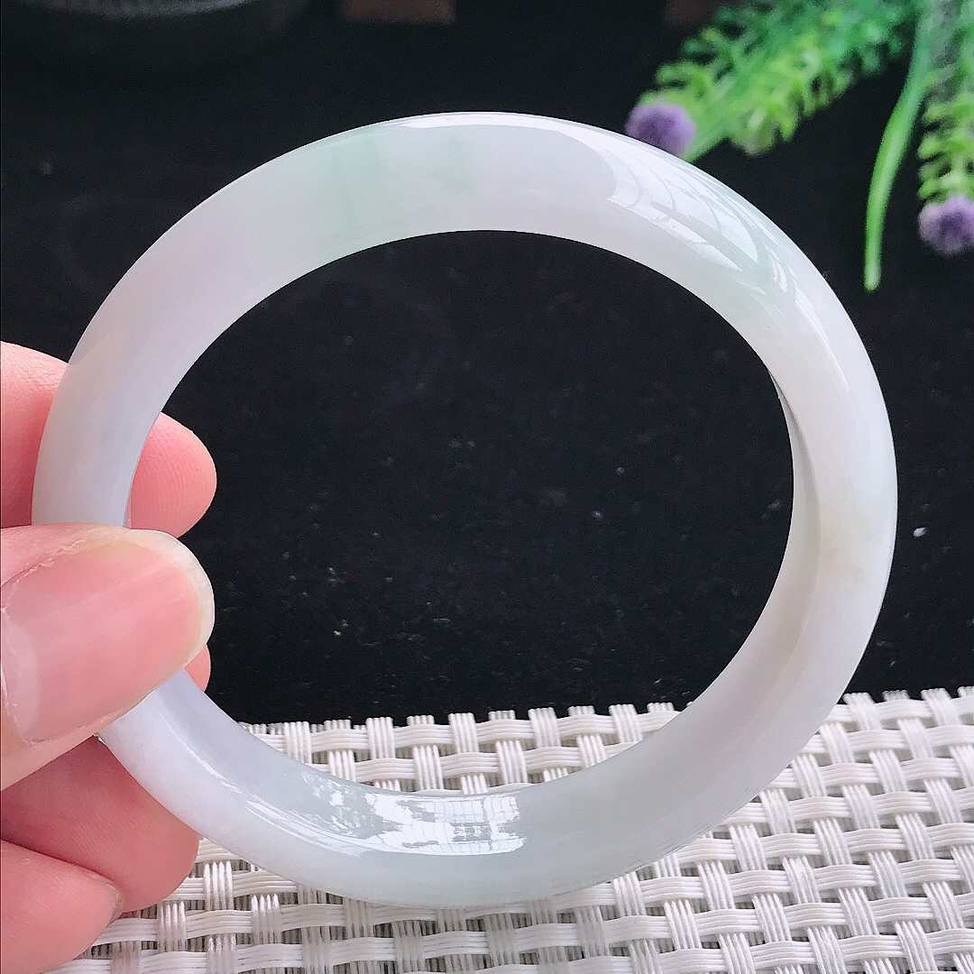 实拍A货翡翠57/11.5/7.8老坑冰润起胶飘花手镯翡翠宽边玉镯平安镯美人镯