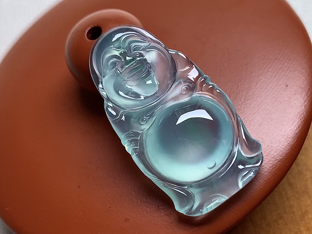 玻璃种晴水站佛 底色清新漂亮，种水，无裂，尺寸27.5*15*5.6