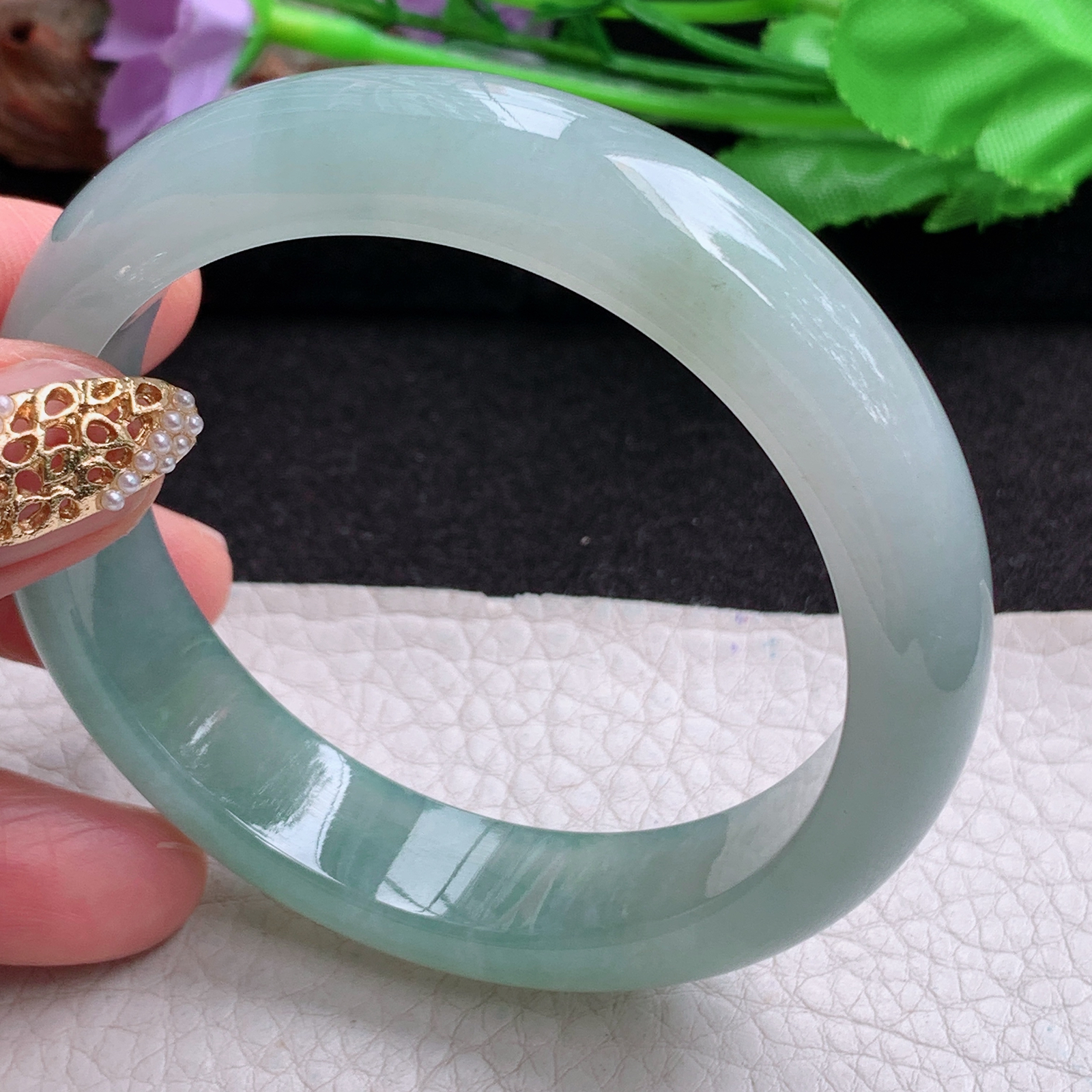 p实拍57*13.6*8.5平安镯 天然缅甸翡翠a货手镯冰晴正圈玉镯子