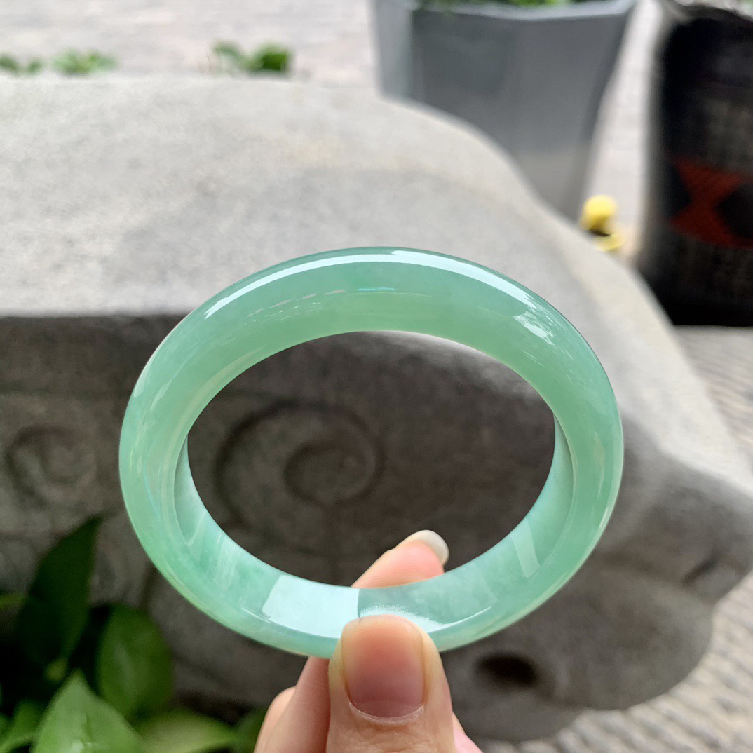 圈口56.3-12.2-8.5【满绿正圈手镯】正圈56 57可戴