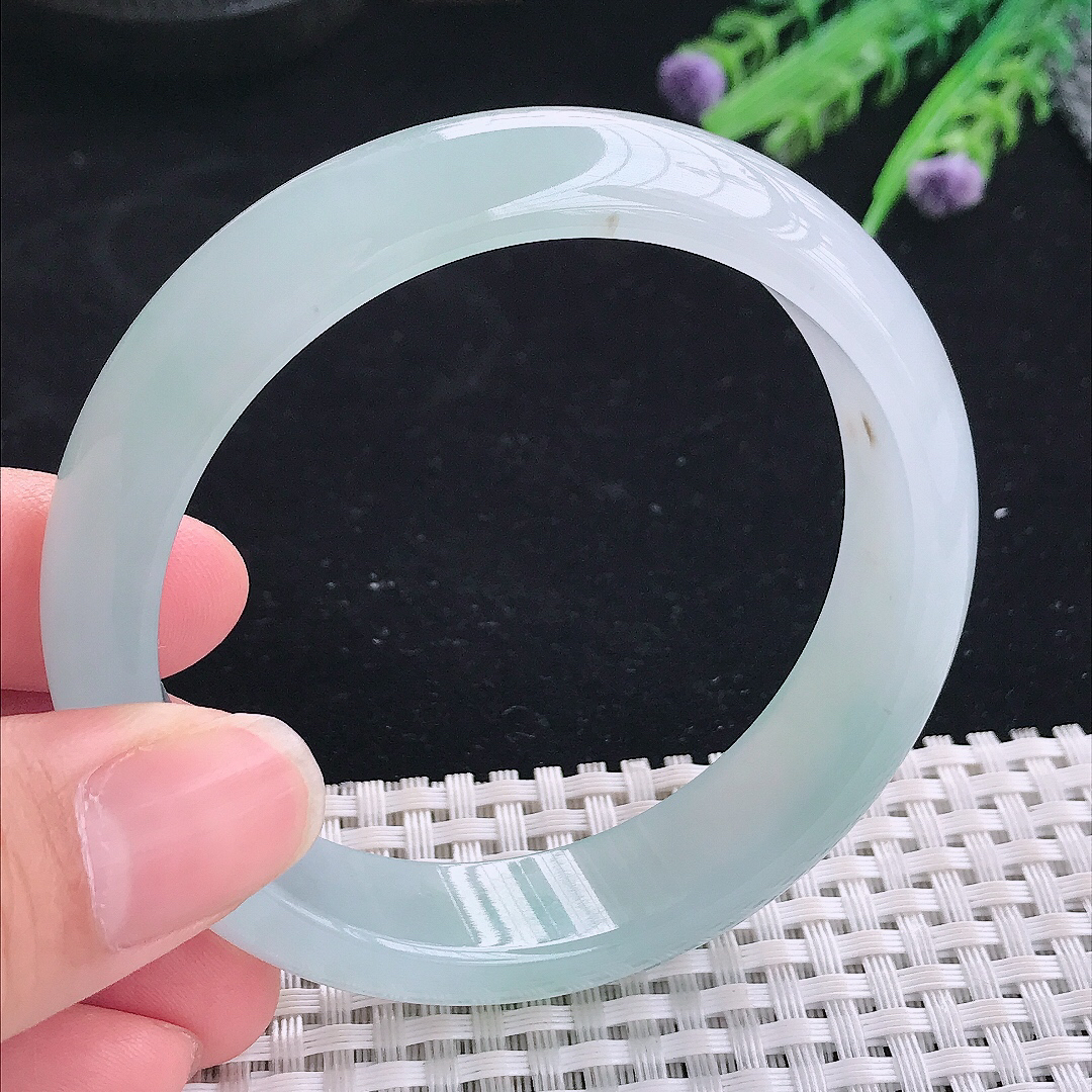 实拍A货翡翠58/14.8/7.8老坑冰透果冻胶冰晴天空蓝手镯翡翠宽边玉镯平安镯