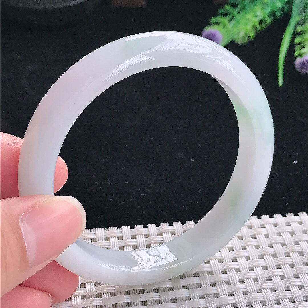 实拍A货翡翠57/11.5/7.8老坑冰润起胶飘花手镯翡翠宽边玉镯平安镯美人镯