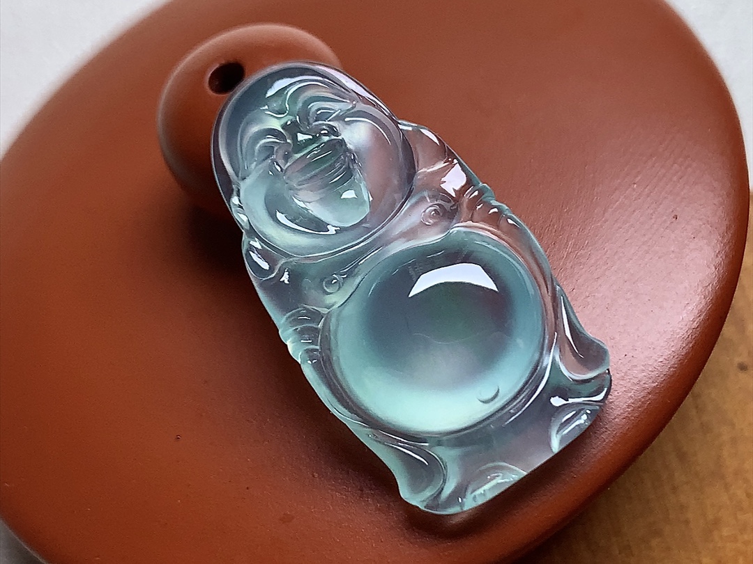 玻璃种晴水站佛 底色清新漂亮，种水，无裂，尺寸27.5*15*5.6