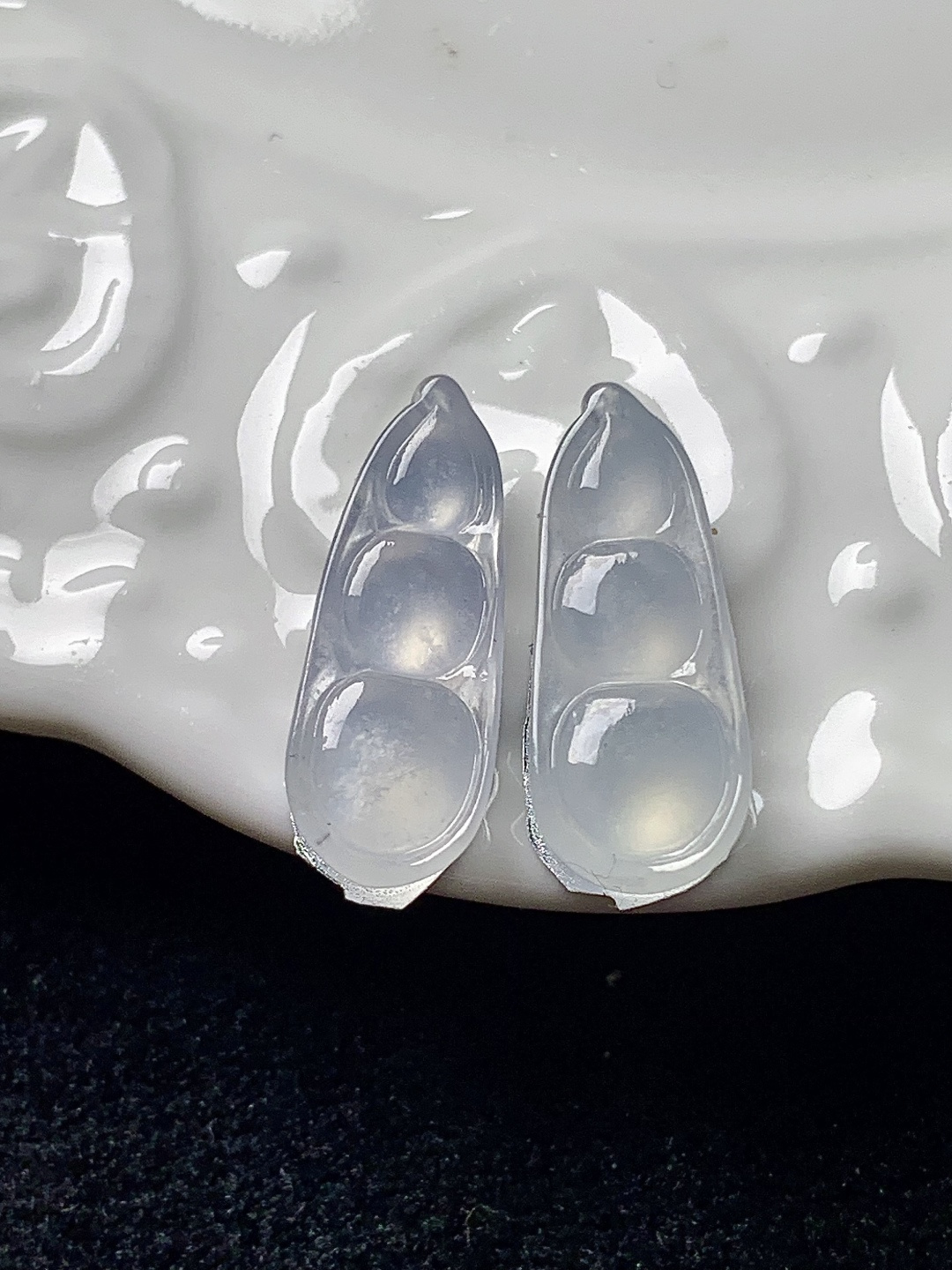 高冰福豆一对 水润种老 0413 尺寸18.5*7*4.1/18.4*7.4*4.2