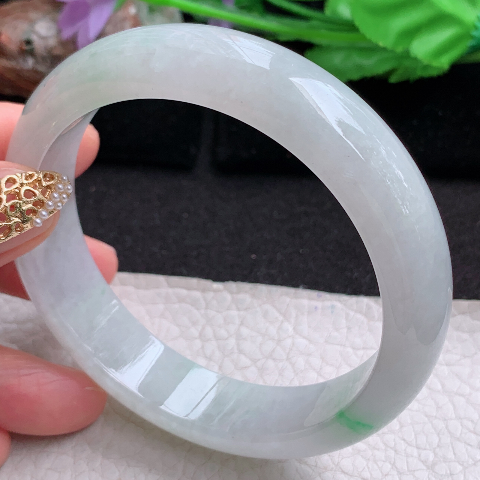 pj大圈口61*15*8.5轮胎镯 天然缅甸翡翠a货手镯飘绿厚装正圈玉镯子