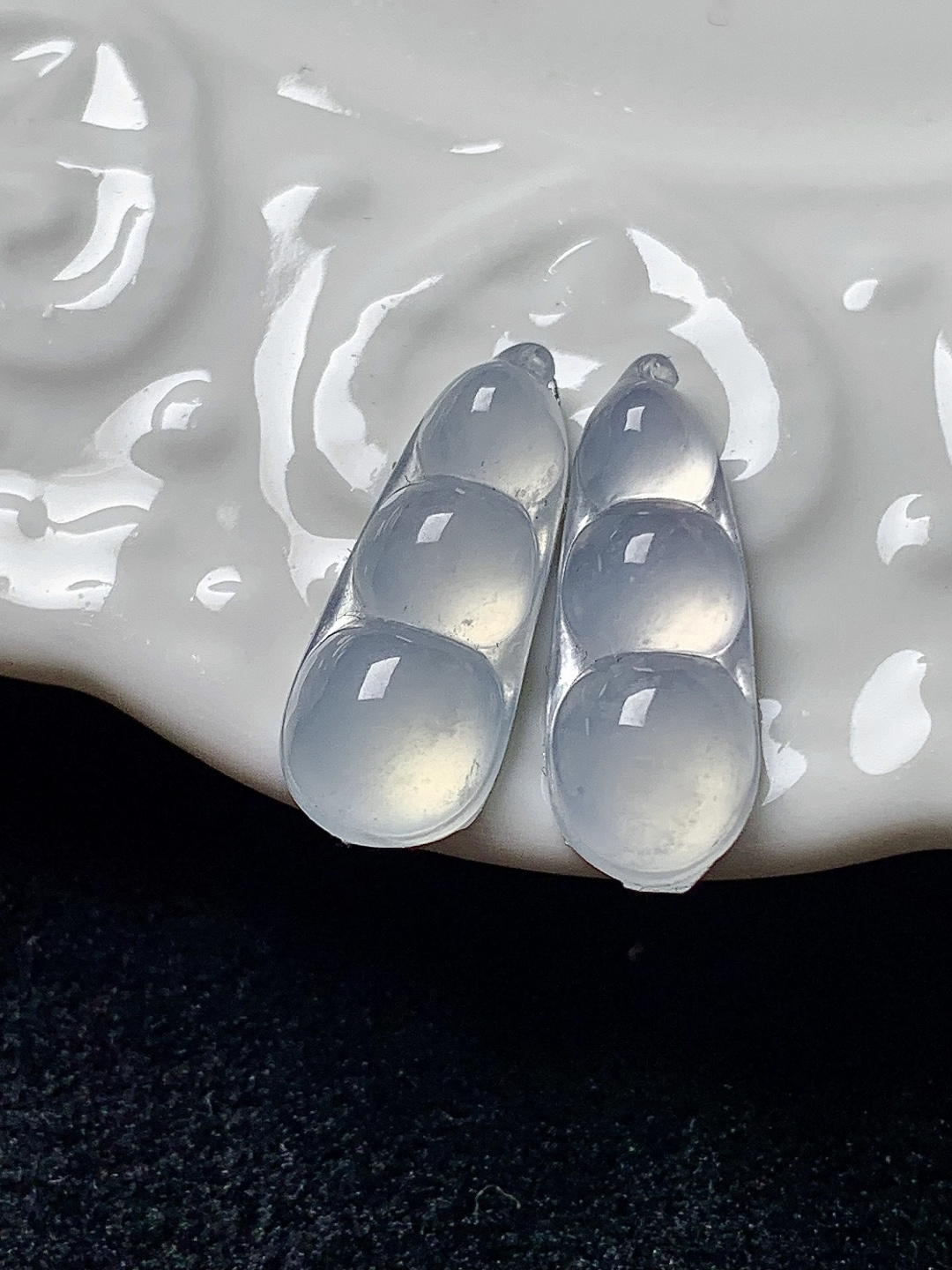 高冰福豆一对 水润种老 0413 尺寸18.5*7*4.1/18.4*7.4*4.2