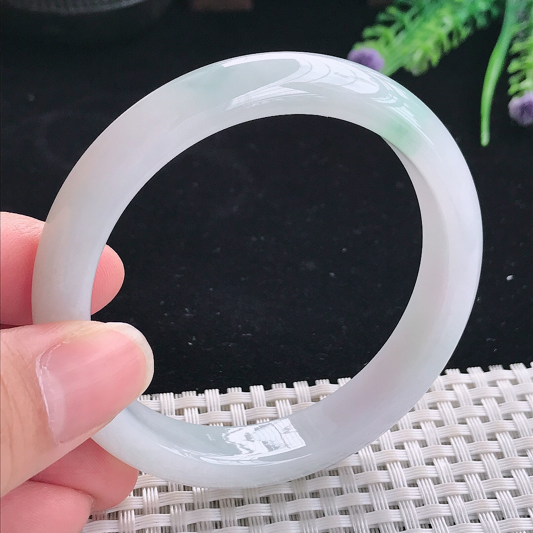 实拍A货翡翠57/11.5/7.8老坑冰润起胶飘花手镯翡翠宽边玉镯平安镯美人镯