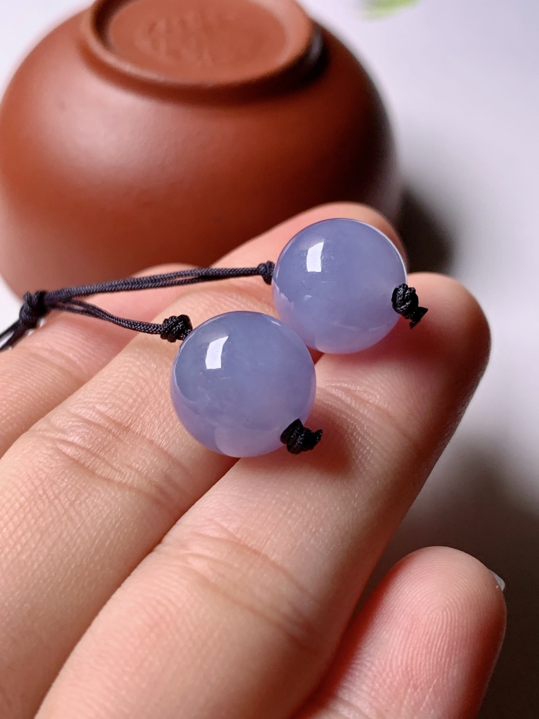 冰紫珠子一对，色泽浓艳，0413尺寸11.4/11.5