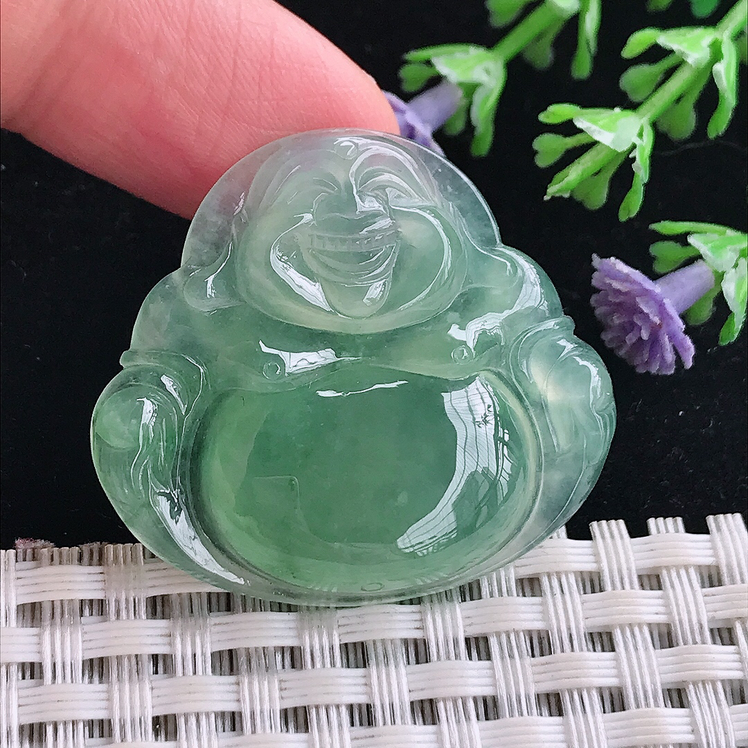 实拍A货翡翠31.8/35.2/5.7老坑冰胶果冻冰晴满绿佛公吊坠翡翠玉佛