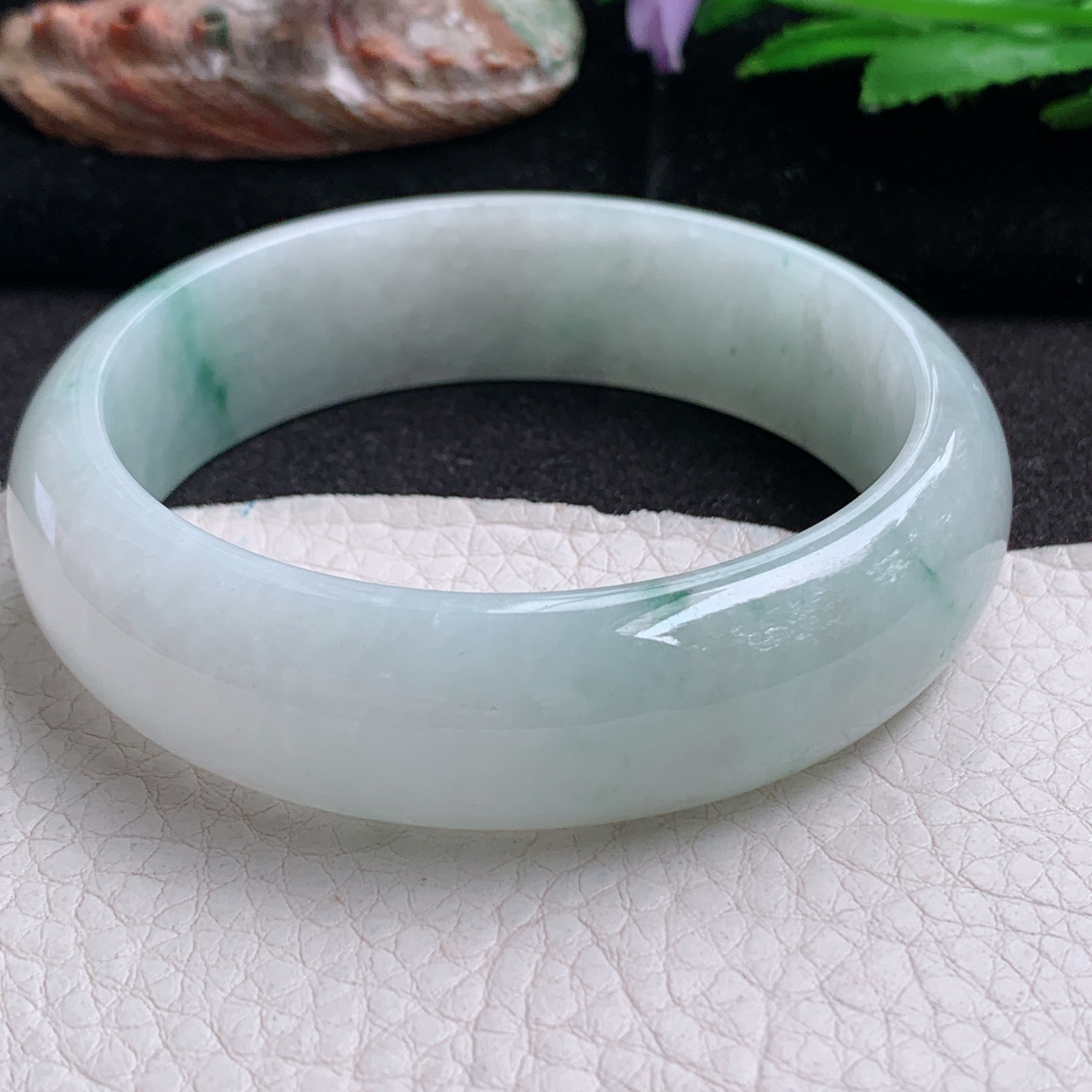 hy实拍58.5*17*7.5轮胎镯 天然缅甸翡翠a货手镯飘花大气正圈玉镯子