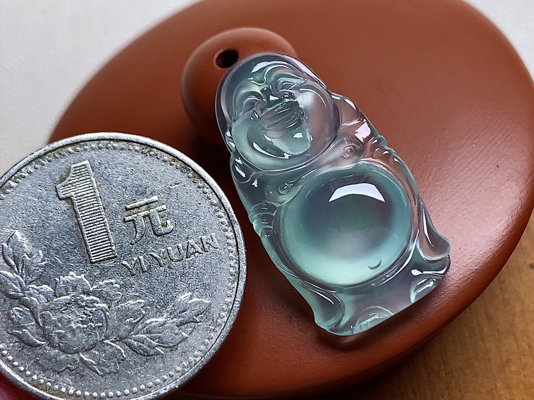 玻璃种晴水站佛 底色清新漂亮，种水，无裂，尺寸27.5*15*5.6