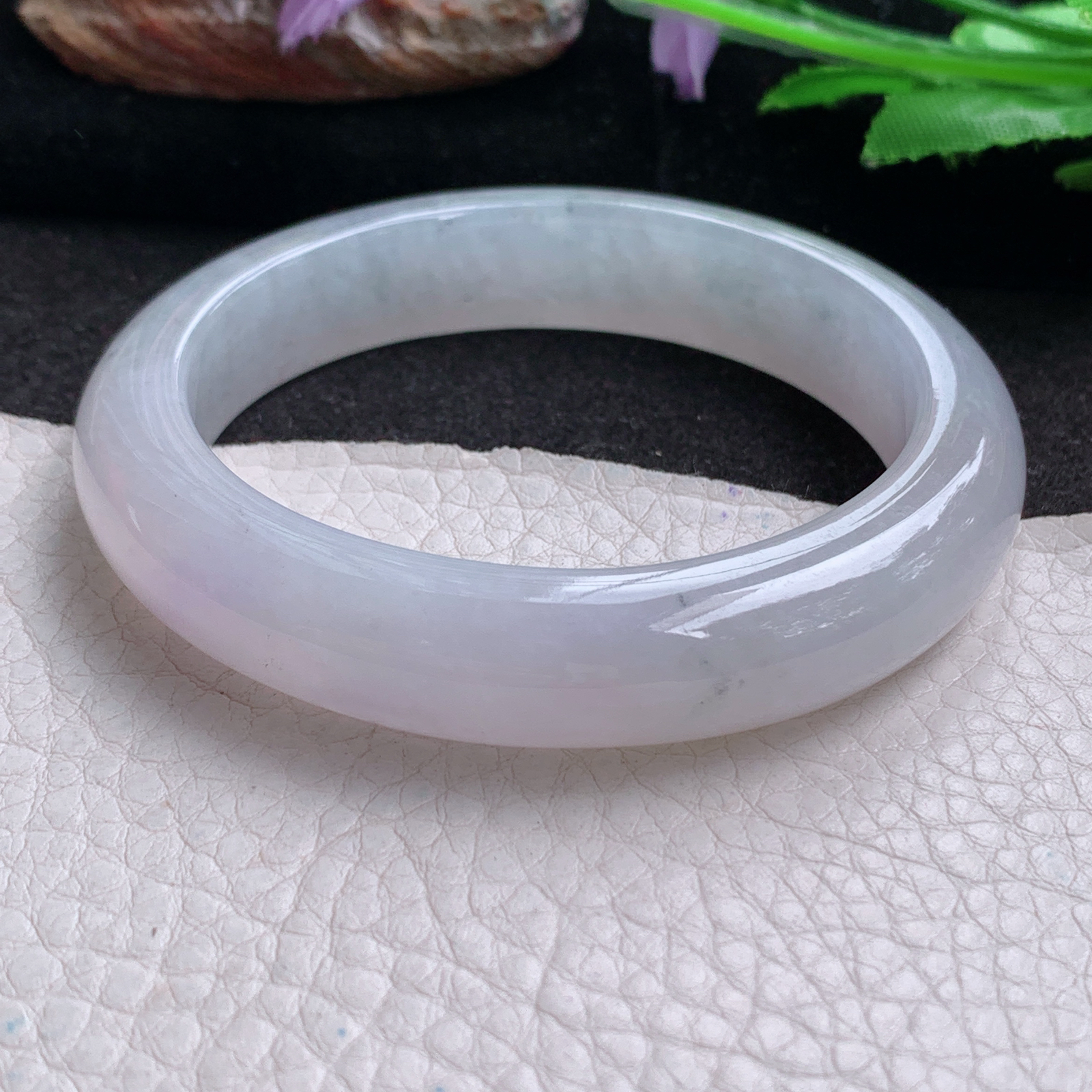 cc 实拍57*12.5*8.8平安镯 天然翡翠a货手镯淡紫冰胶正圈玉镯子