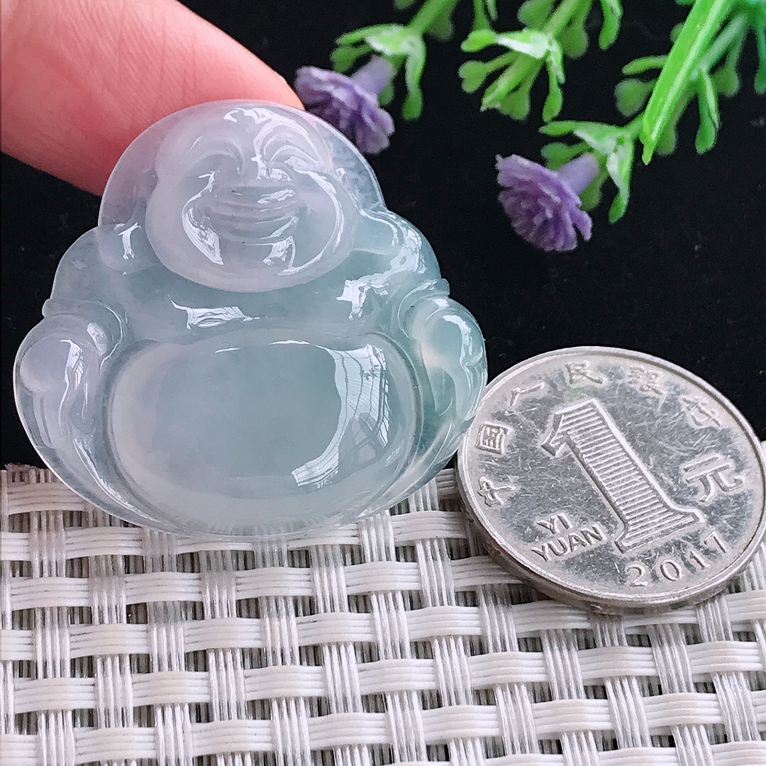 实拍A货翡翠33.8/36.3/6.3老坑冰种果冻胶冰晴天空蓝佛公吊坠