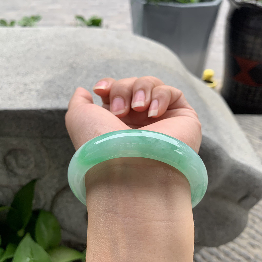 圈口 54.8-13-8.9【飘绿正圈手镯】正圈54 55可戴