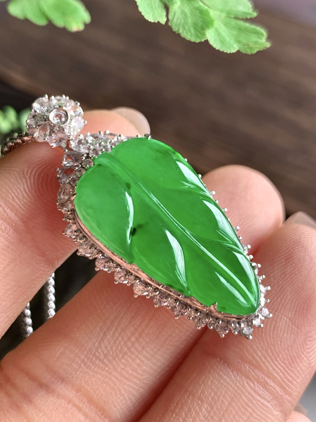 【镶嵌】️冰阳绿树叶满绿叶子吊坠 【说明】缅料 18k金镶嵌 无裂 性比高 【整体】38.6-18.5-10 【裸石】25.4-14.5-3.2 【重量】7克