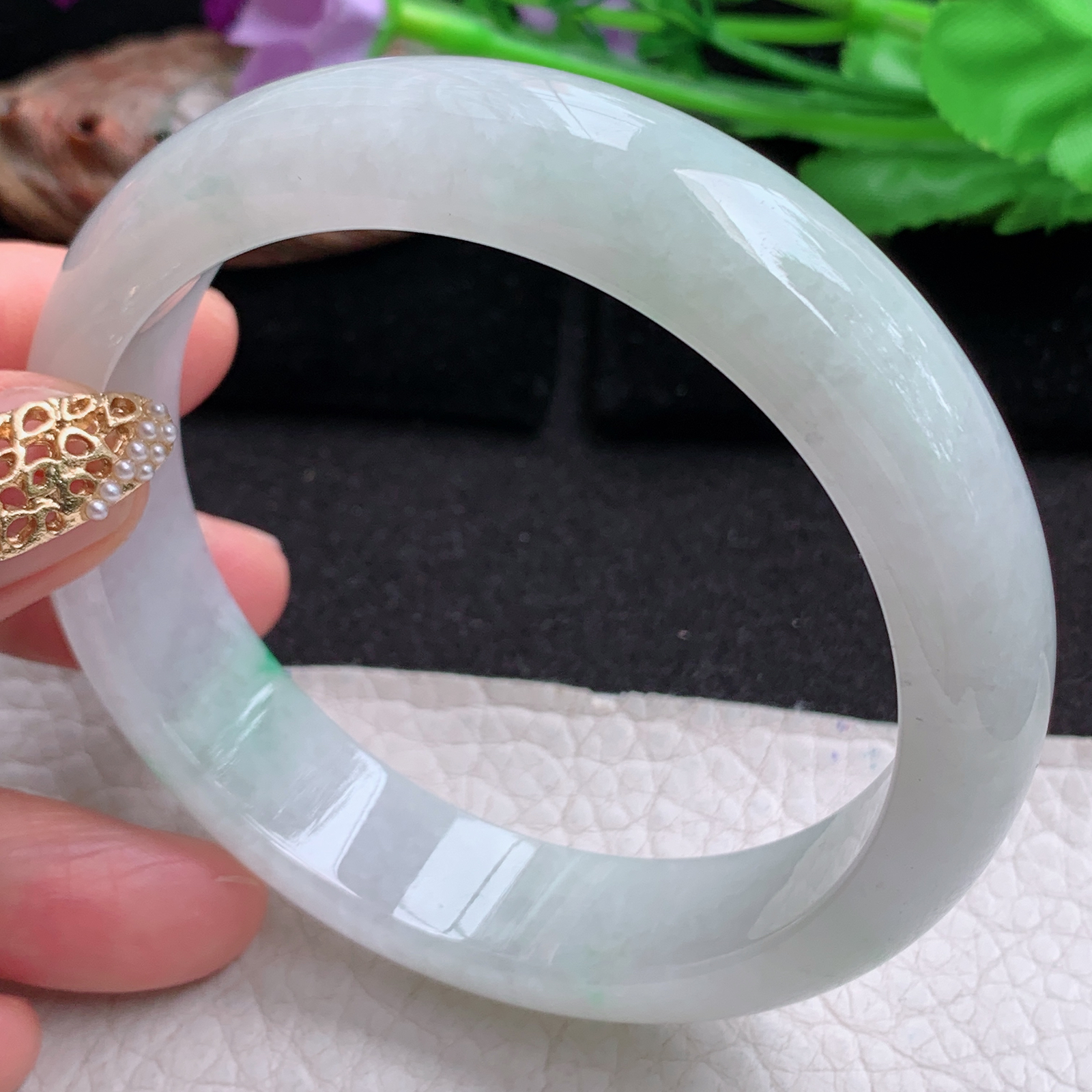 pj大圈口61*15*8.5轮胎镯 天然缅甸翡翠a货手镯飘绿厚装正圈玉镯子