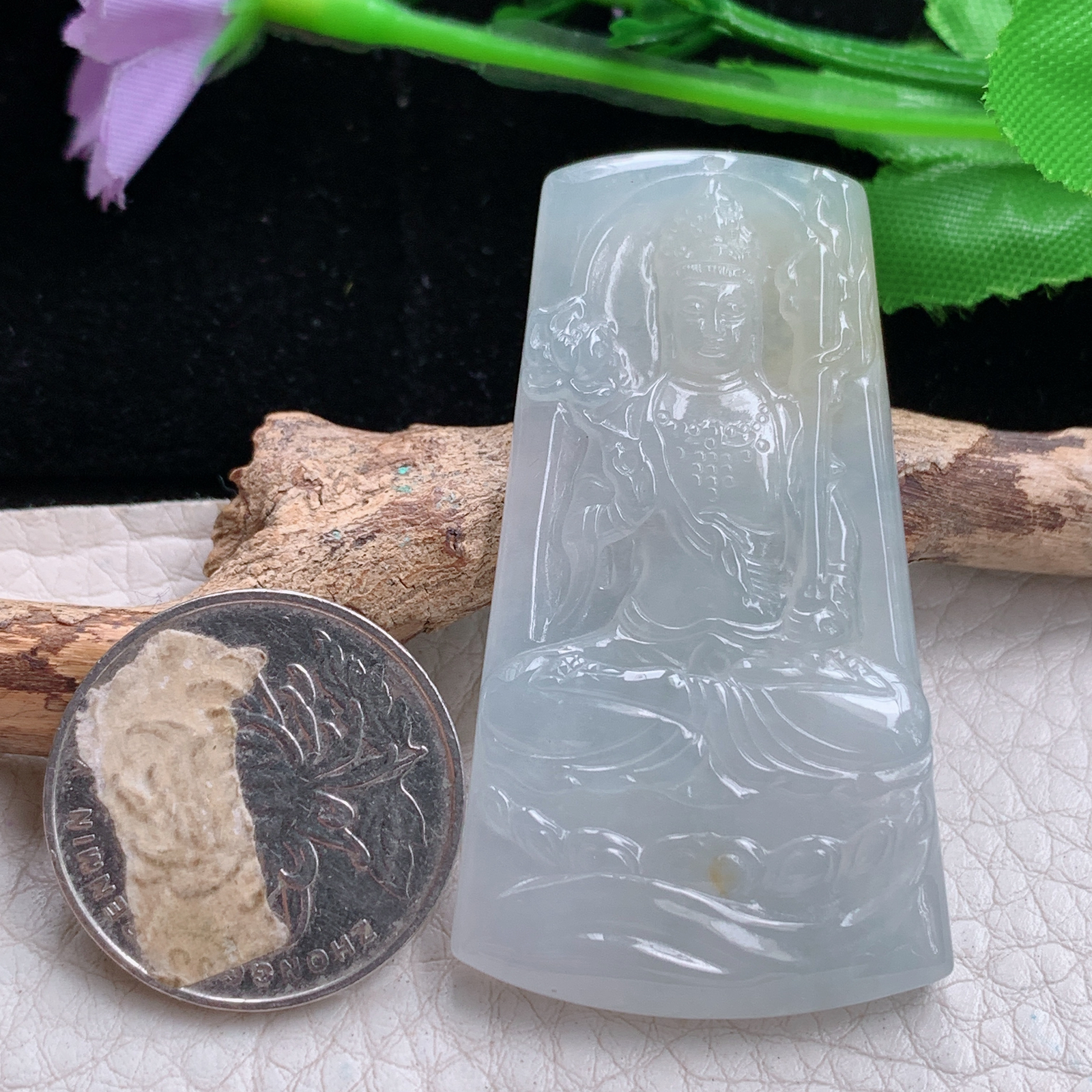 lz实拍53.8*30*5.2天然缅甸翡翠立体生肖守护神 虚空藏玉吊坠 玉挂件