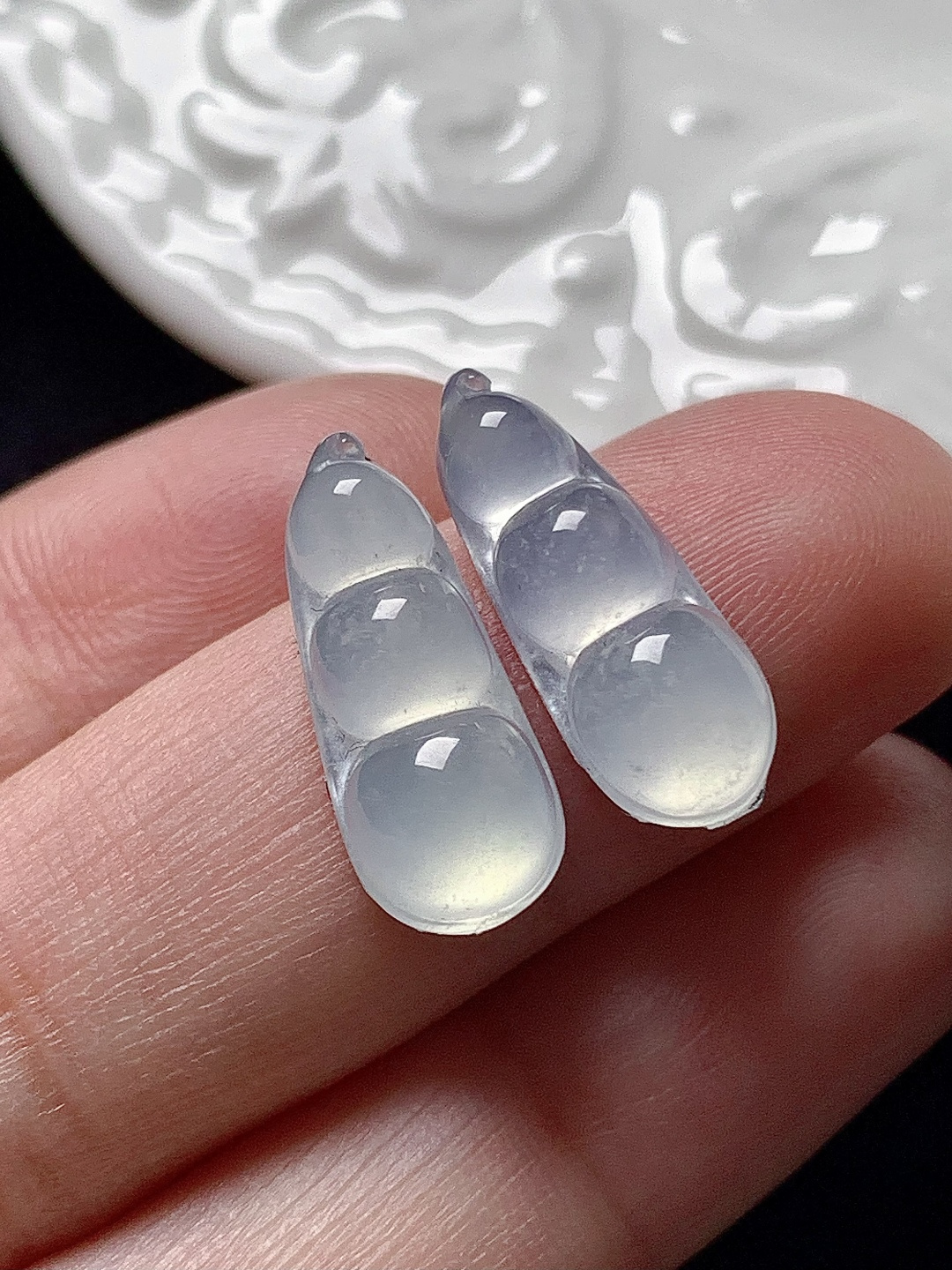 高冰福豆一对 水润种老 0413 尺寸18.5*7*4.1/18.4*7.4*4.2