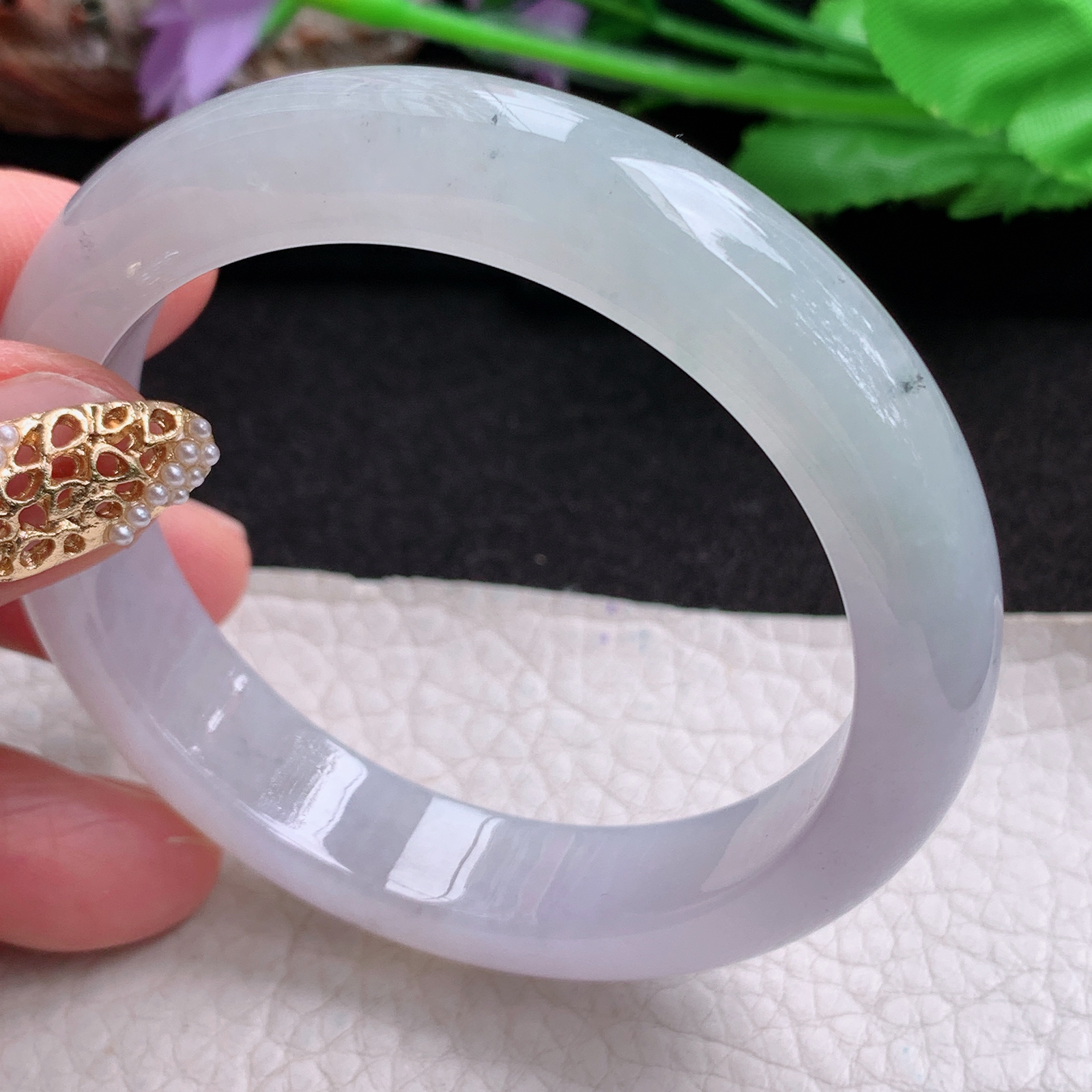 cc小圈口53.6*12*8平安镯 天然翡翠a货手镯淡冰紫正圈玉镯子