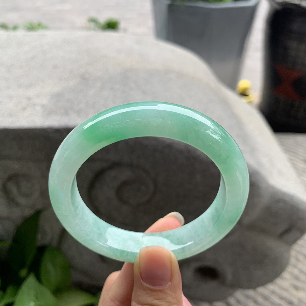 圈口 54.8-13-8.9【飘绿正圈手镯】正圈54 55可戴