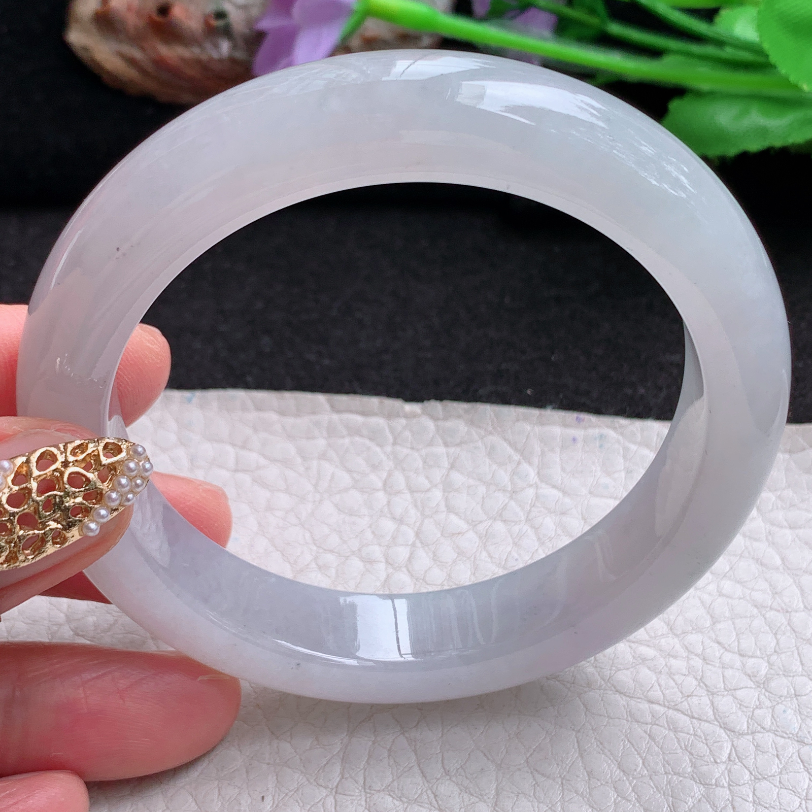 cc 实拍57*12.5*8.8平安镯 天然翡翠a货手镯淡紫冰胶正圈玉镯子