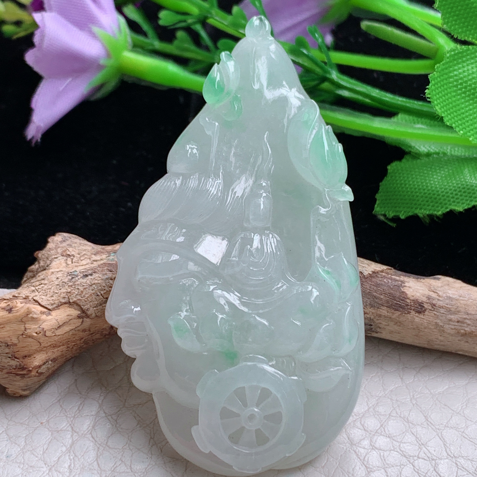 lz实拍58.5*33.5*11天然缅甸翡翠冰飘绿随形普度众生 无相观音玉吊坠 玉挂件