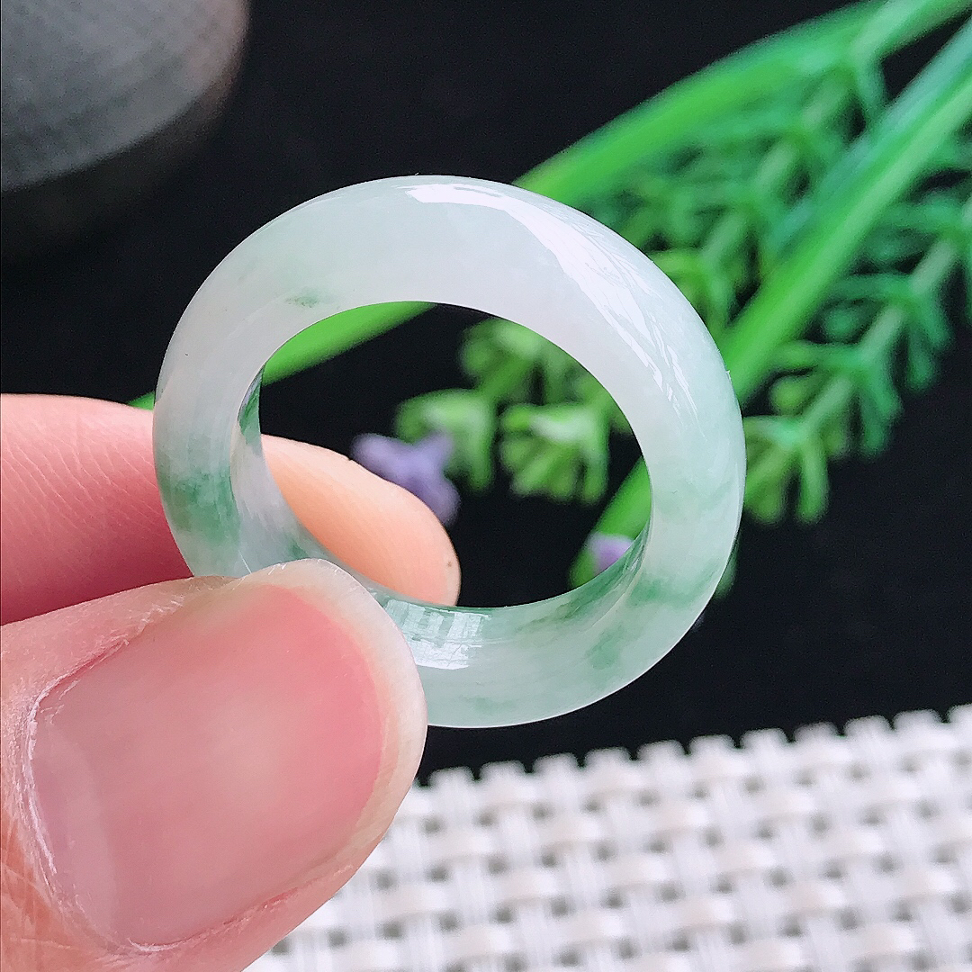实拍A货翡翠19.5/7.5/4.5老坑冰透起胶飘花指环戒指