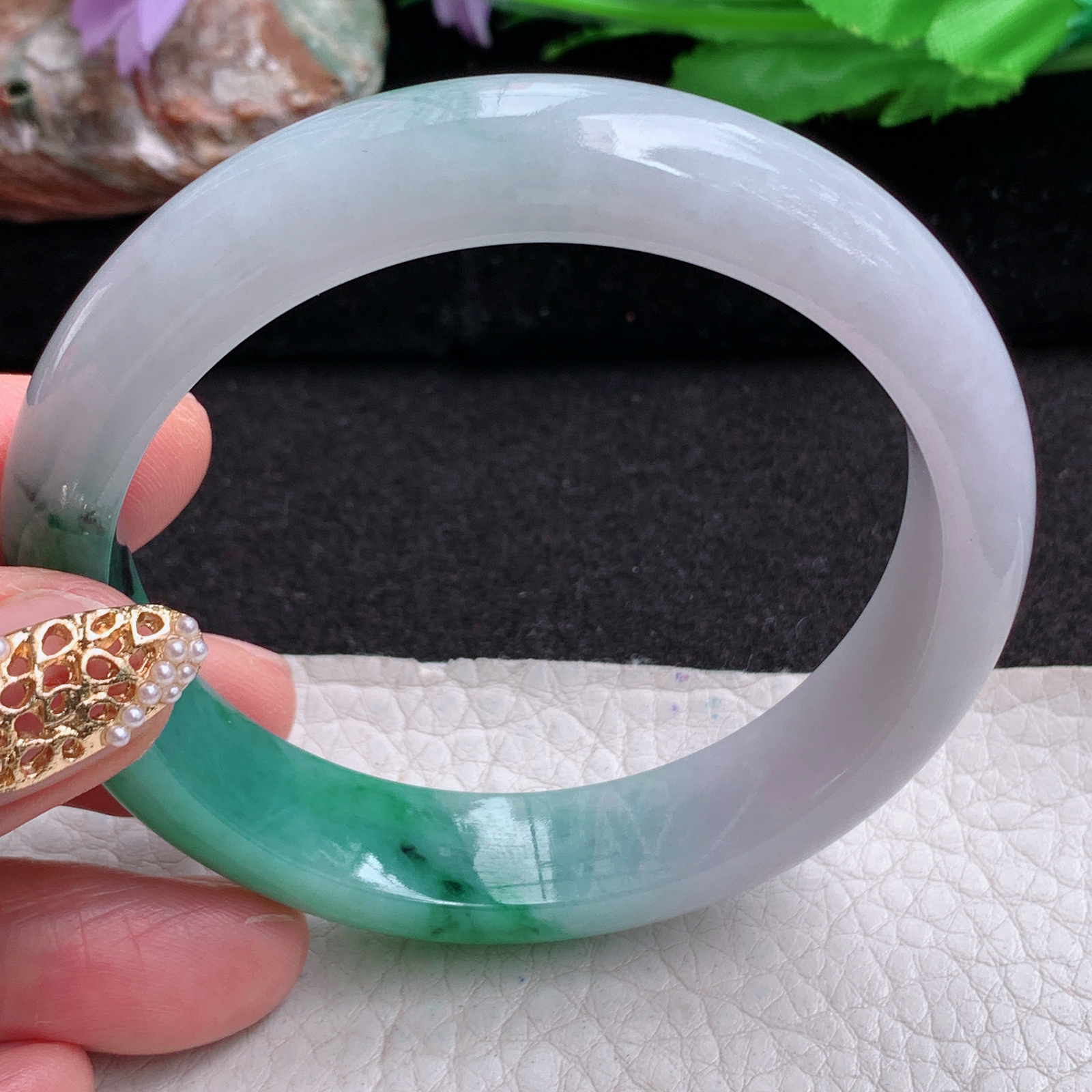 hy实拍55.5*12.7*5招财镯 天然缅甸翡翠a货手镯半山水正圈玉镯子