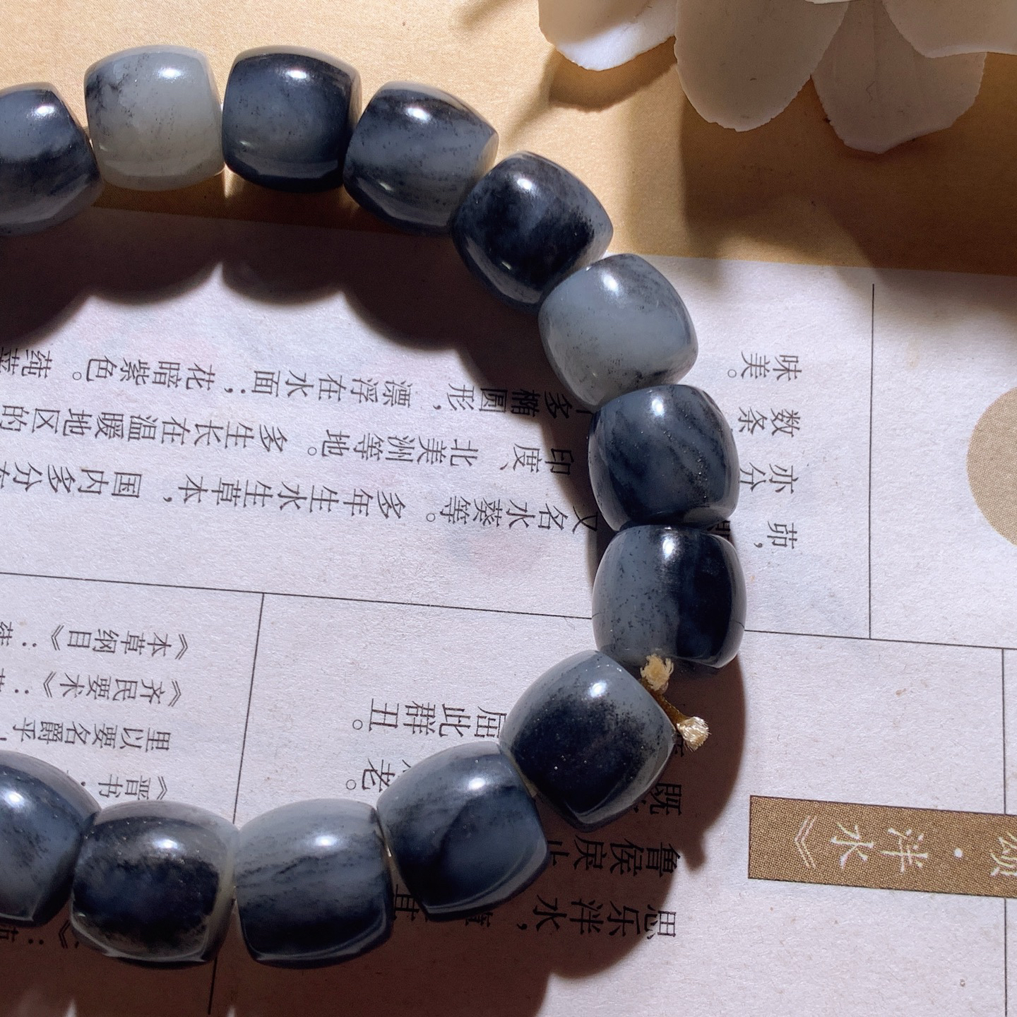 新疆和田玉籽料青花直切手串 单颗尺寸11/12重52.5克。玉质细腻油润。手推出油。佩戴高端典雅。lt260413