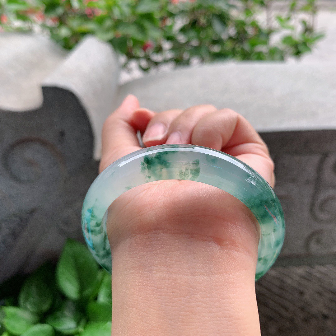 圈口 56.3-12.8-8.3【高冰飘花正圈手镯】正圈56 57可戴