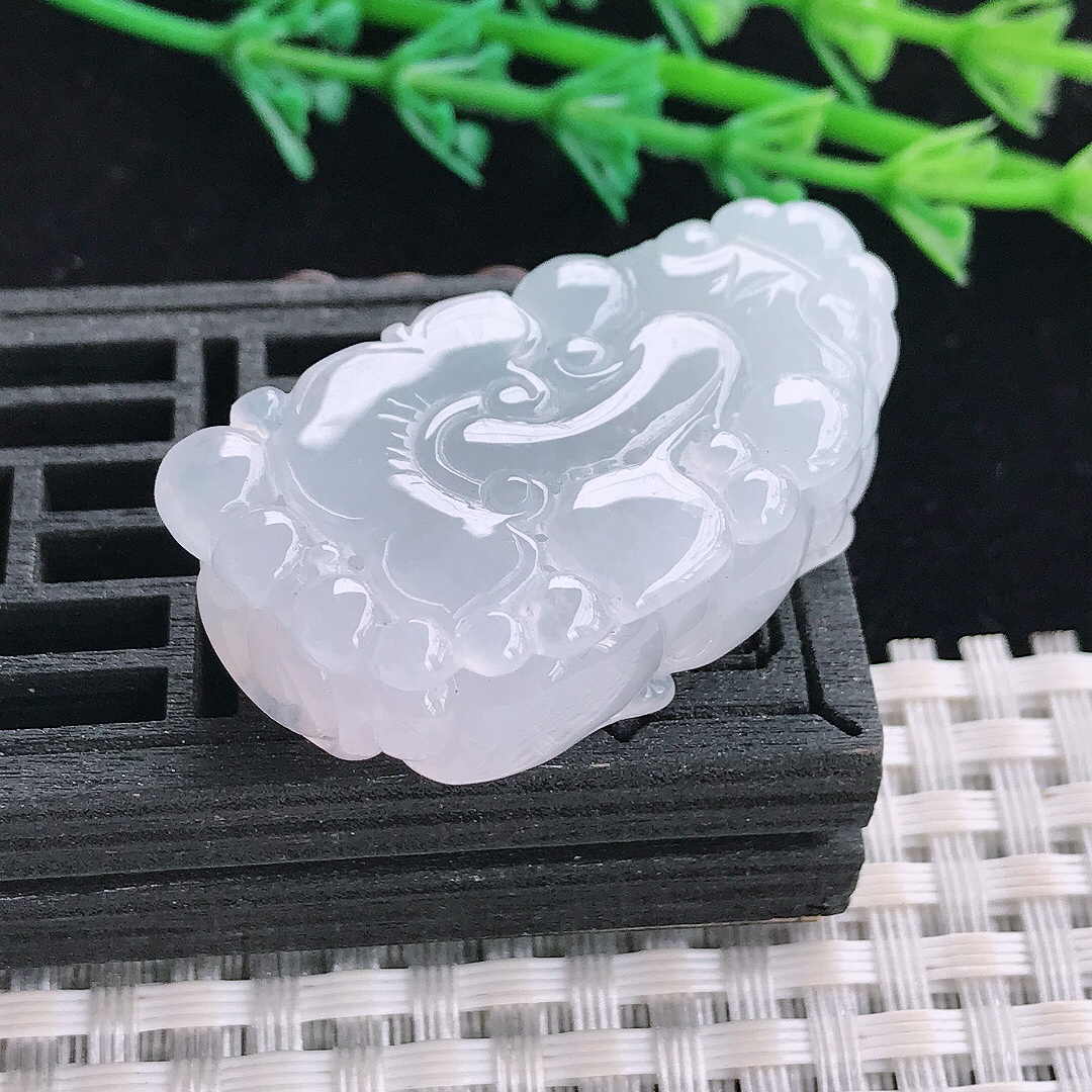 实拍A货翡翠39/21.3/12.3老坑冰胶果冻招财貔貅吊坠翡翠玉牌