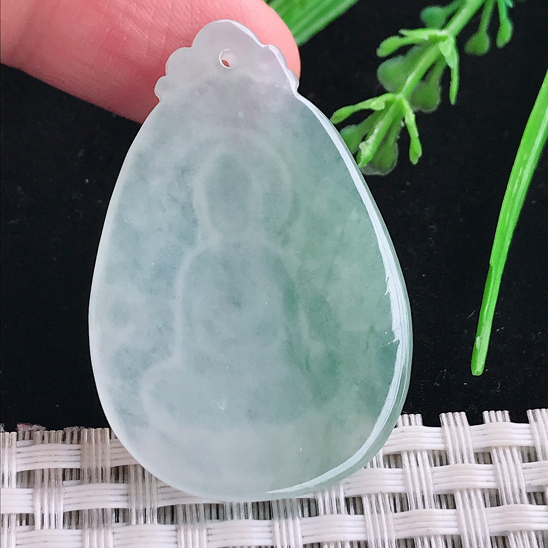 实拍A货翡翠43/29/4.4老坑冰胶果冻冰晴观音菩萨吊坠翡翠玉牌