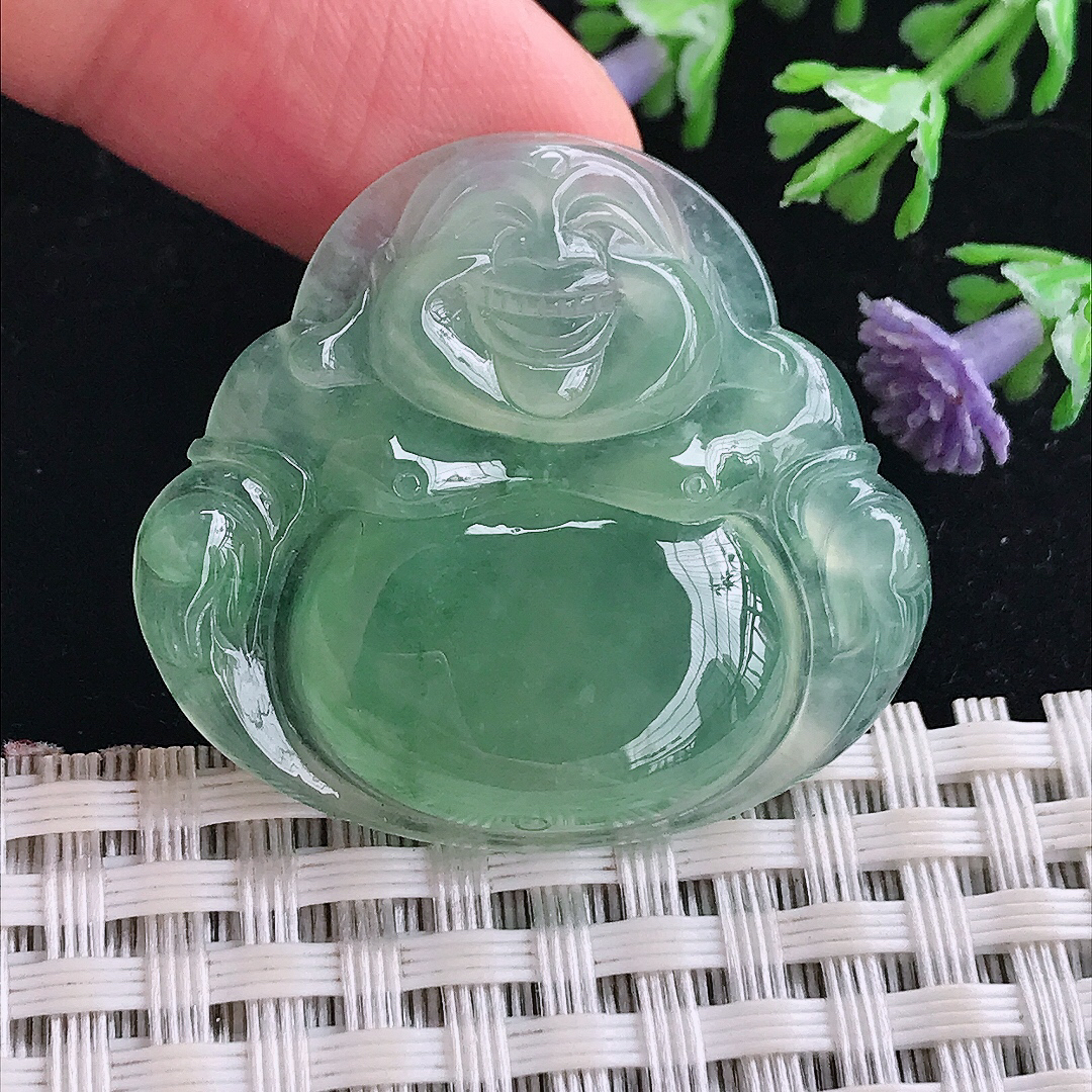 实拍A货翡翠31.8/35.2/5.7老坑冰胶果冻冰晴满绿佛公吊坠翡翠玉佛