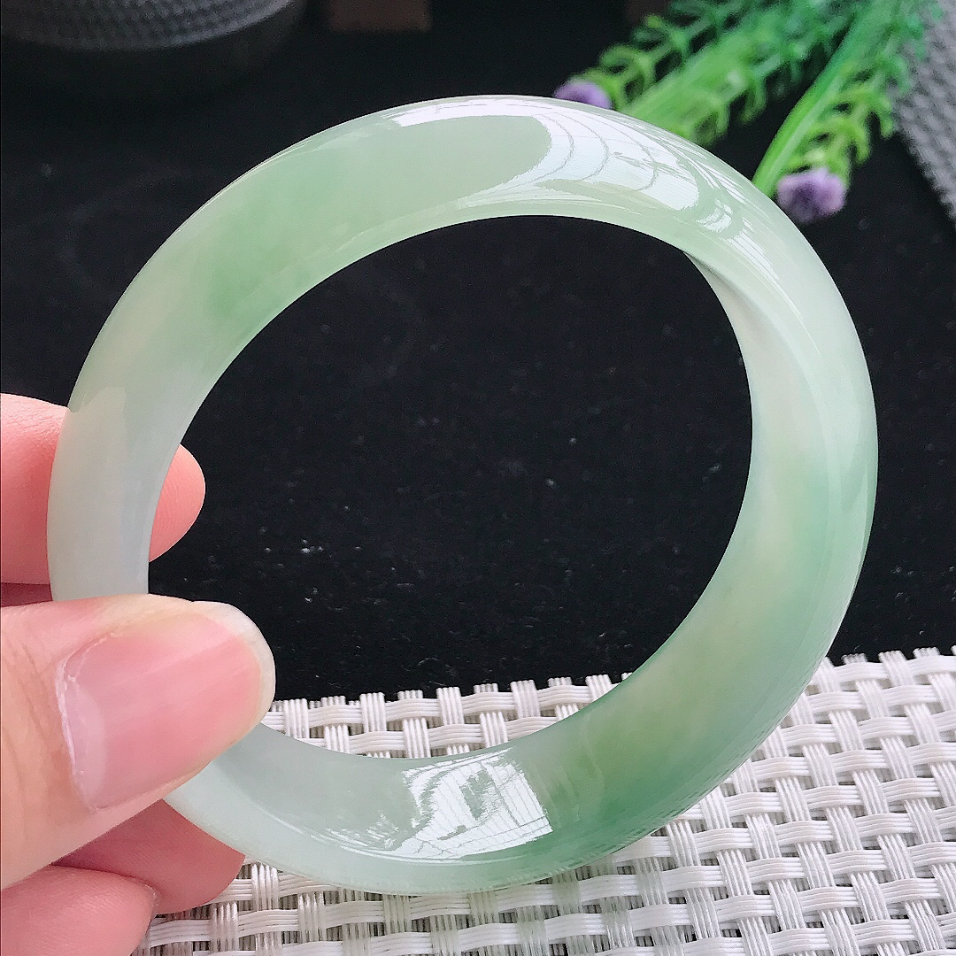 实拍A货翡翠60/18.1/8.3轮胎镯老坑冰胶果冻冰甜绿手镯翡翠宽边玉镯平安镯