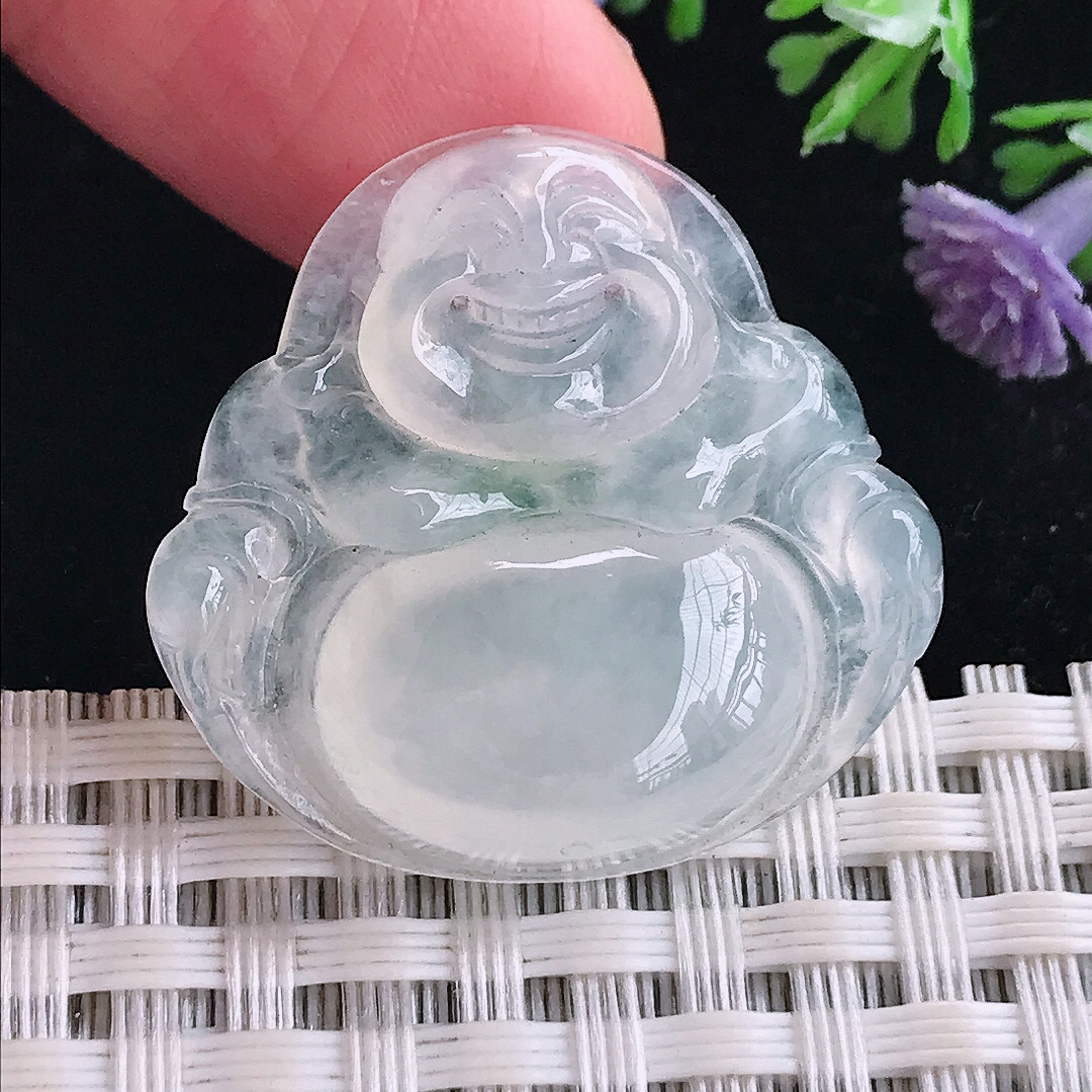 实拍A货翡翠28.3/29.7/6.4老坑冰种起光佛公吊坠翡翠玉牌