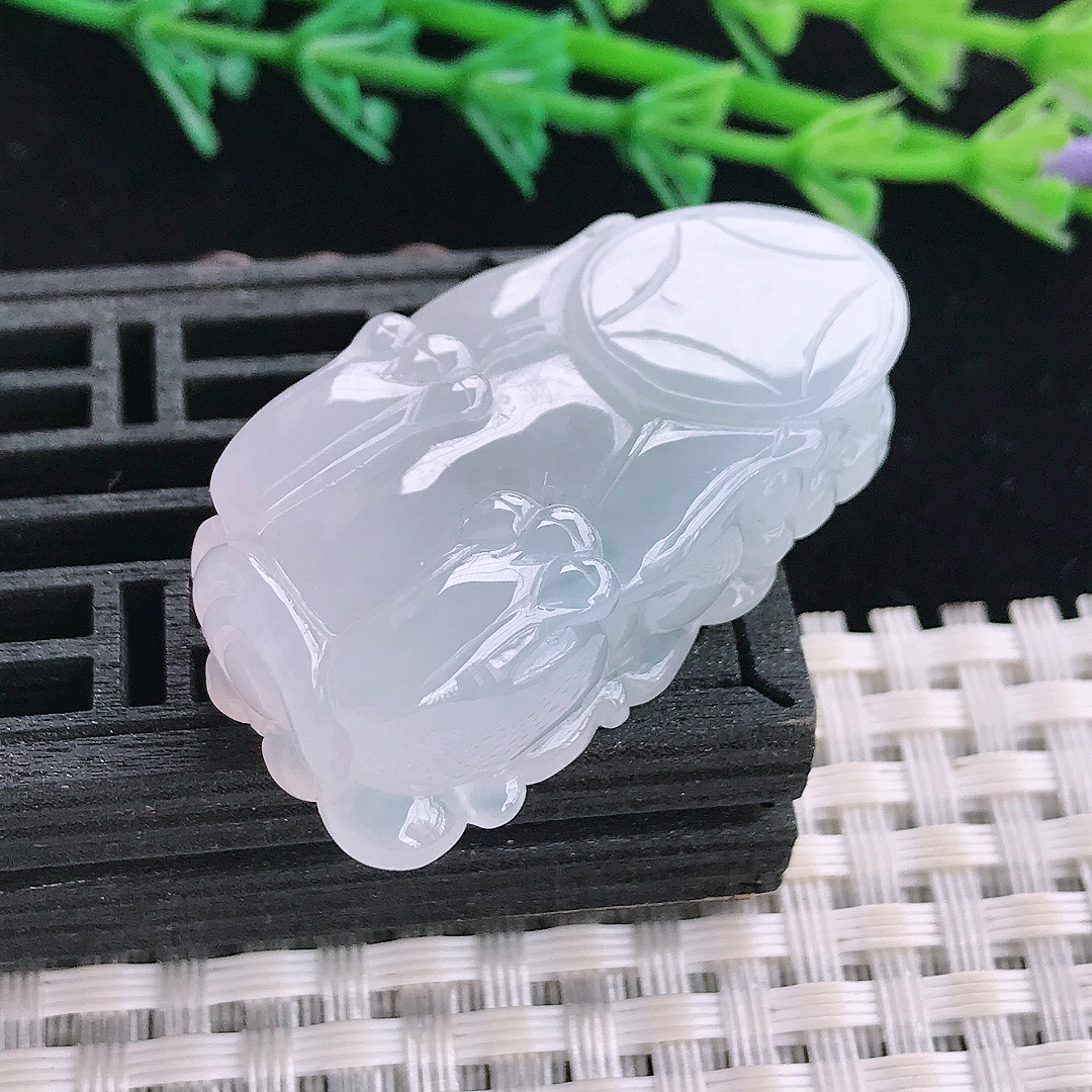 实拍A货翡翠39/21.3/12.3老坑冰胶果冻招财貔貅吊坠翡翠玉牌