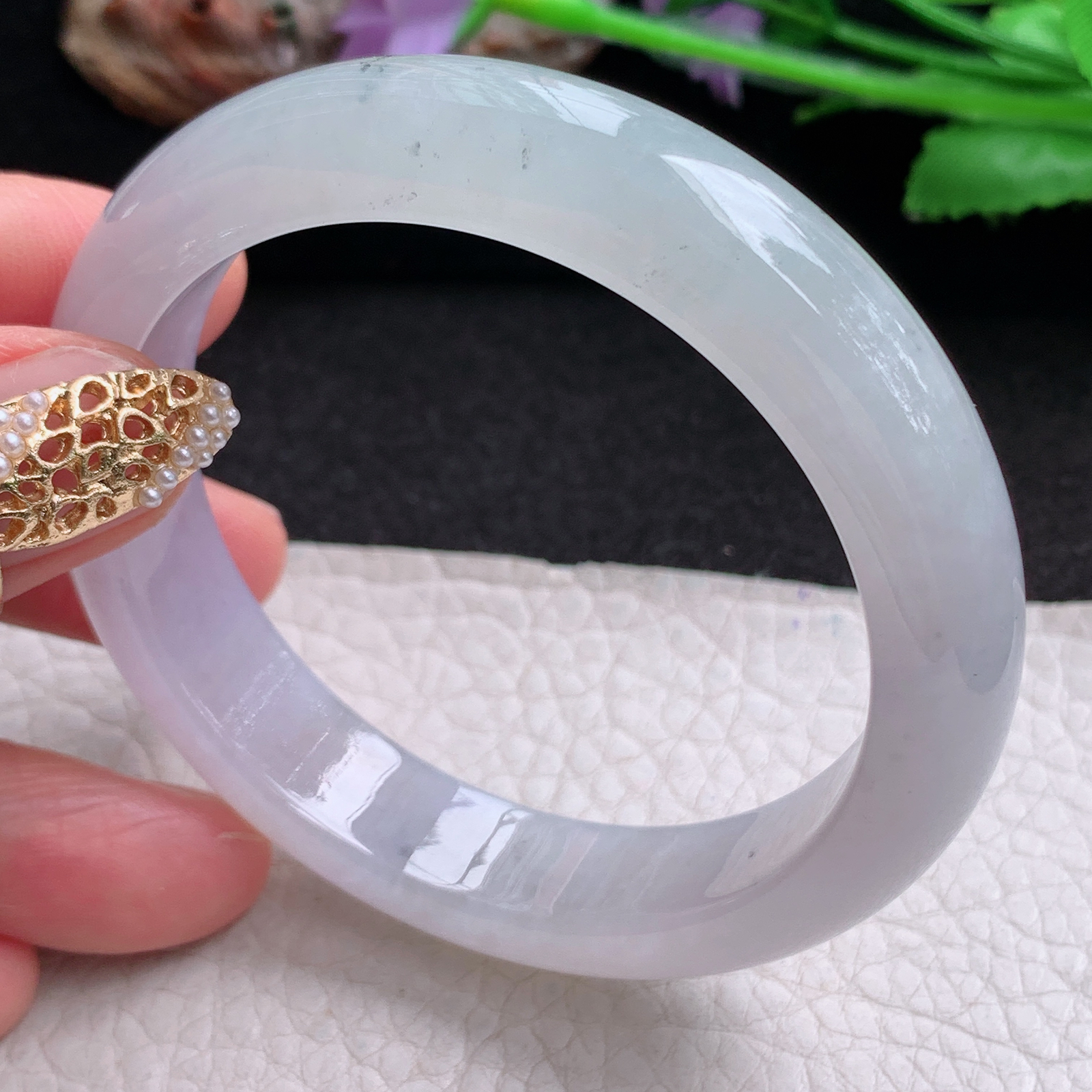 cc小圈口53.6*12*8平安镯 天然翡翠a货手镯淡冰紫正圈玉镯子