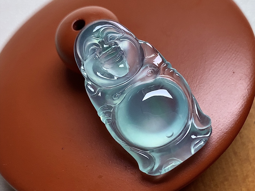 玻璃种晴水站佛 底色清新漂亮，种水，无裂，尺寸27.5*15*5.6