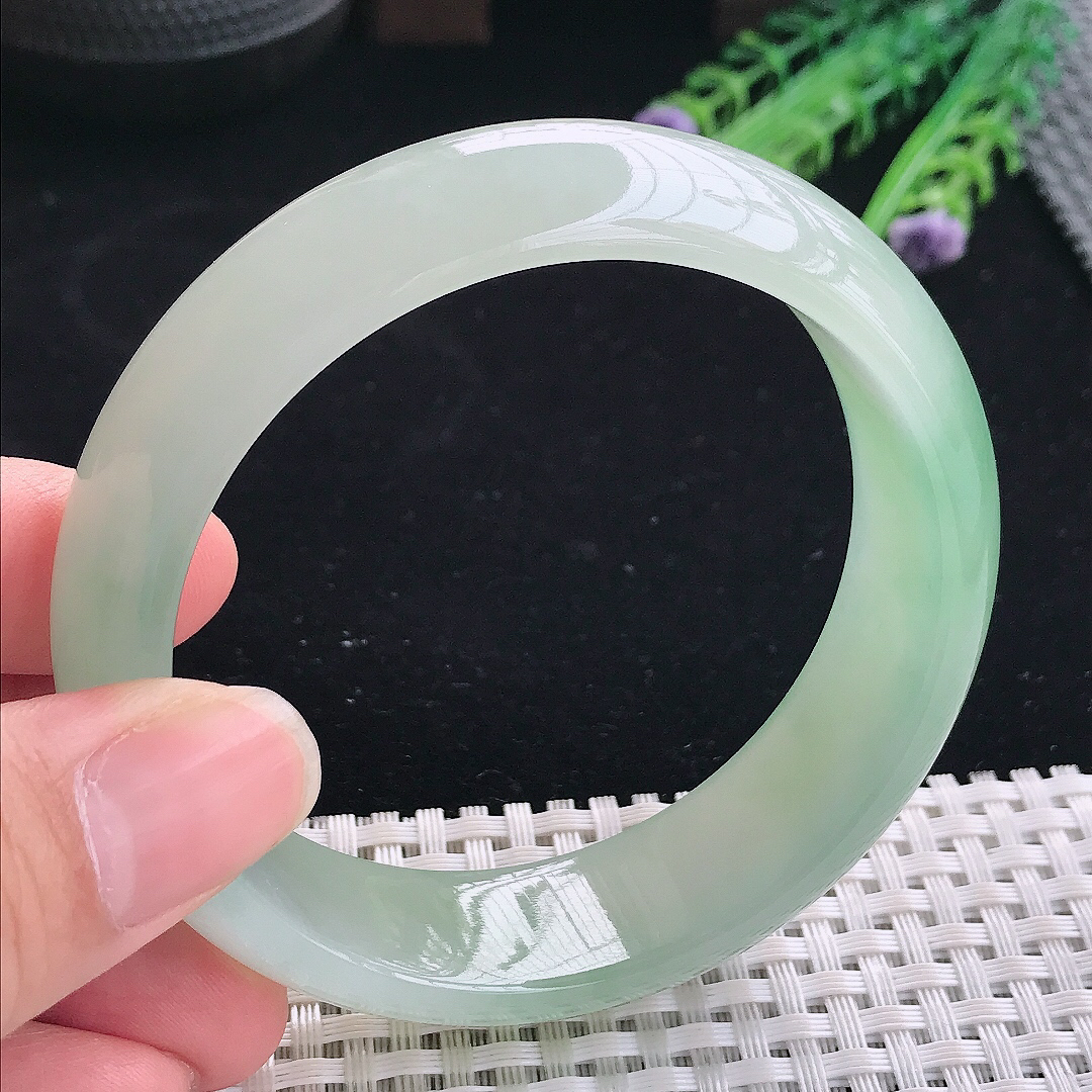 实拍A货翡翠60/18.1/8.3轮胎镯老坑冰胶果冻冰甜绿手镯翡翠宽边玉镯平安镯