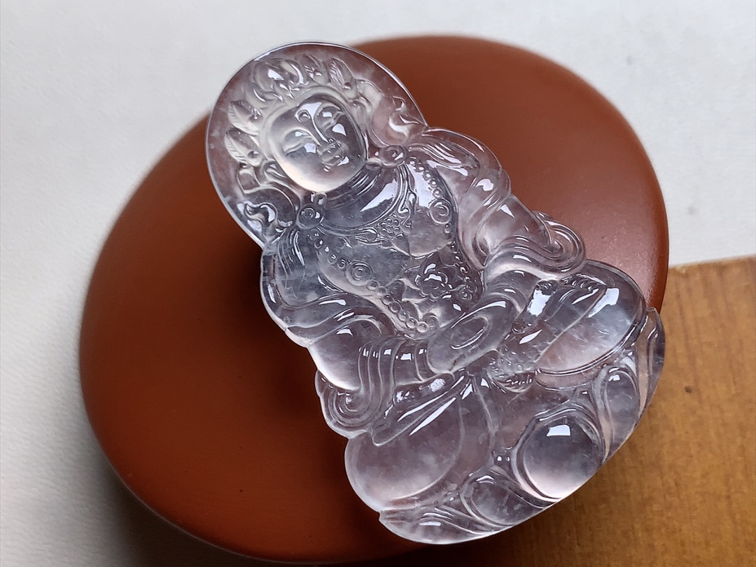 玻璃种度母 冰透感十足，雕工精湛，无裂，尺寸42.2*27.6*5