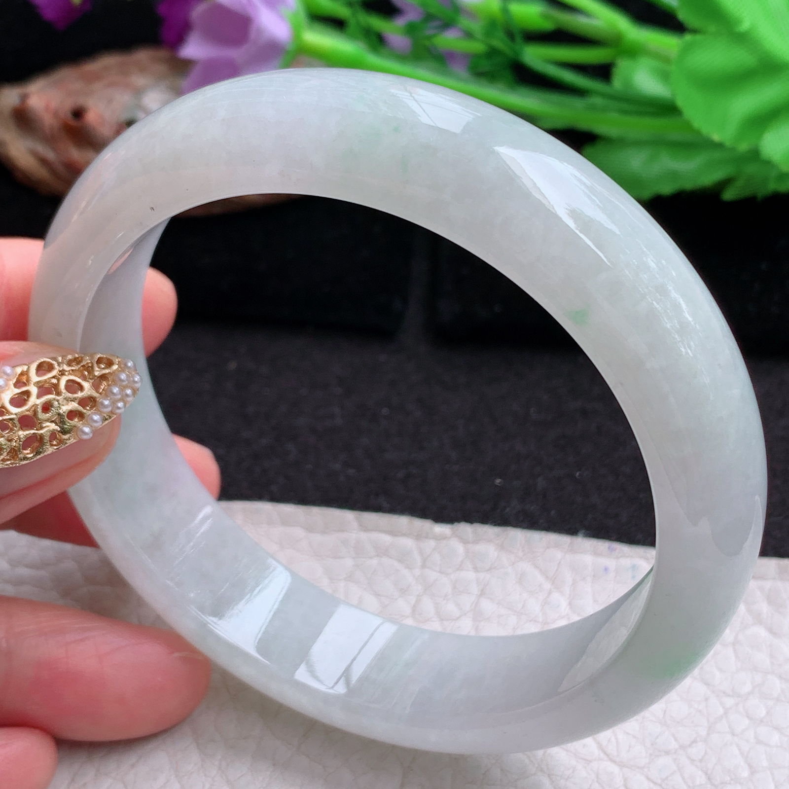 pj大圈口61*15*8.5轮胎镯 天然缅甸翡翠a货手镯飘绿厚装正圈玉镯子