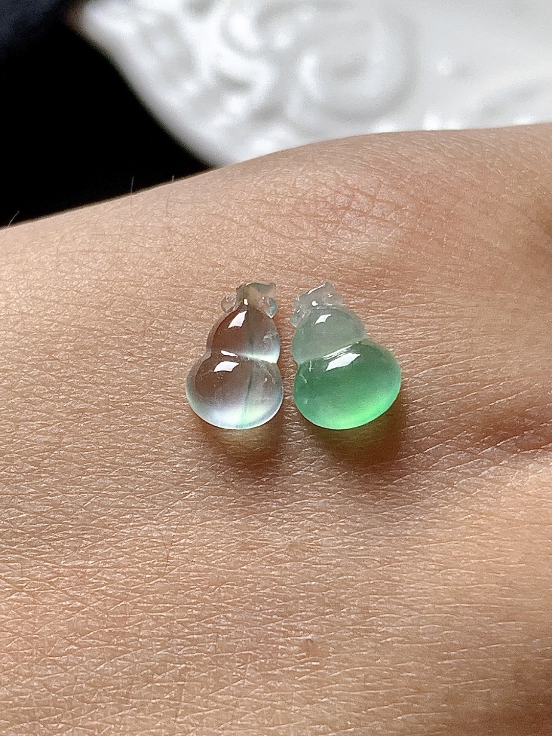 高冰冰绿葫芦一对，水润种老，0413 尺寸8.6*5.2*2.7/8.5*5.8*2.5