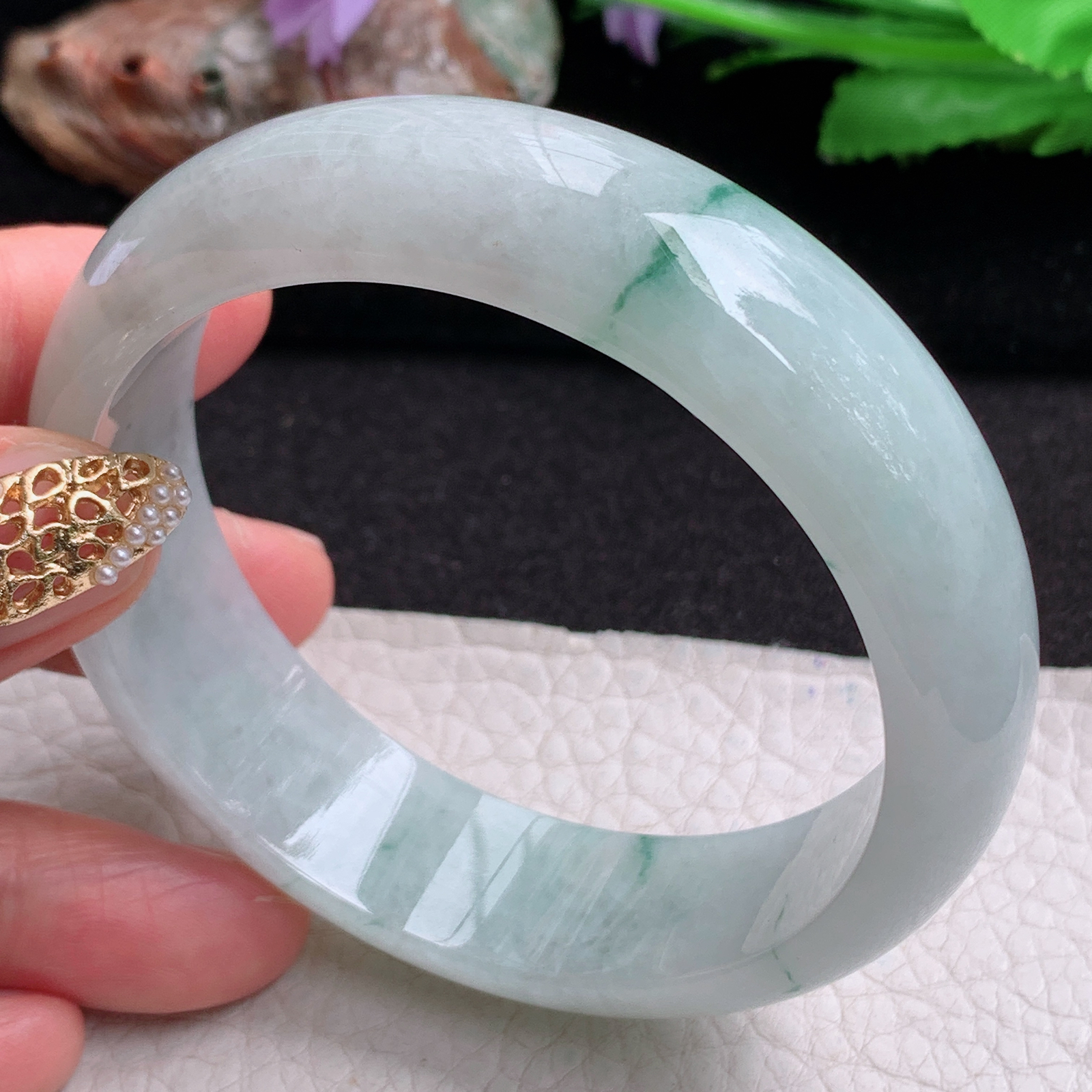 hy实拍58.5*17*7.5轮胎镯 天然缅甸翡翠a货手镯飘花大气正圈玉镯子