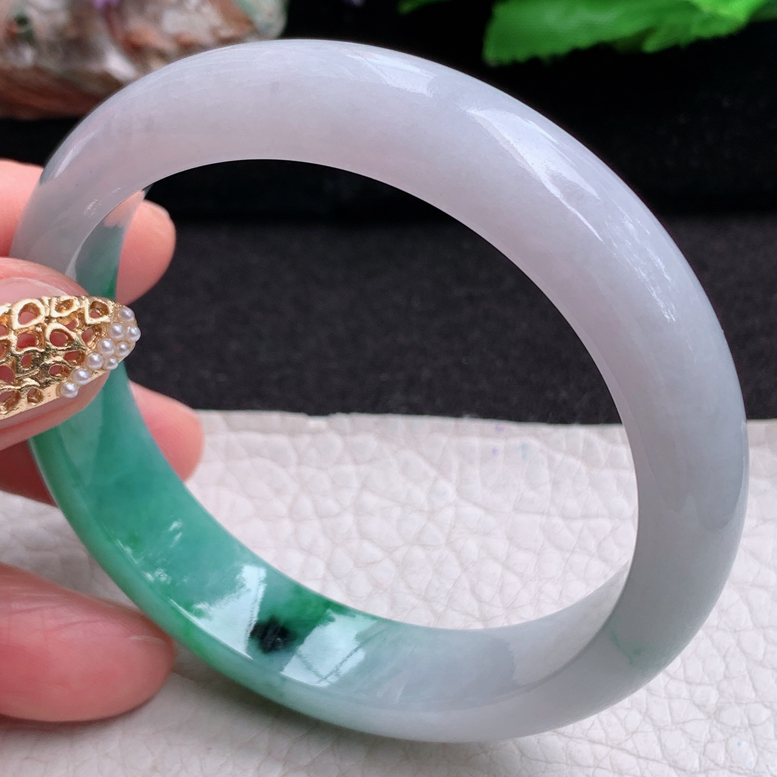 hy实拍55.5*12.7*5招财镯 天然缅甸翡翠a货手镯半山水正圈玉镯子