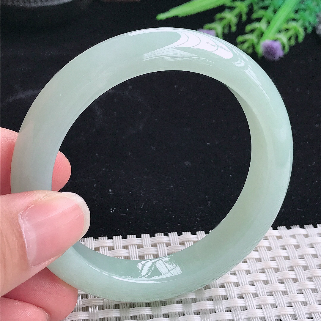 实拍A货翡翠54.5/11.7/9老坑冰纯起胶冰晴绿手镯翡翠宽边玉镯平安镯美人镯